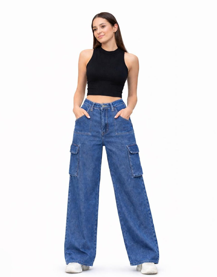 Wide Leg Flap Cargo Dark Blue