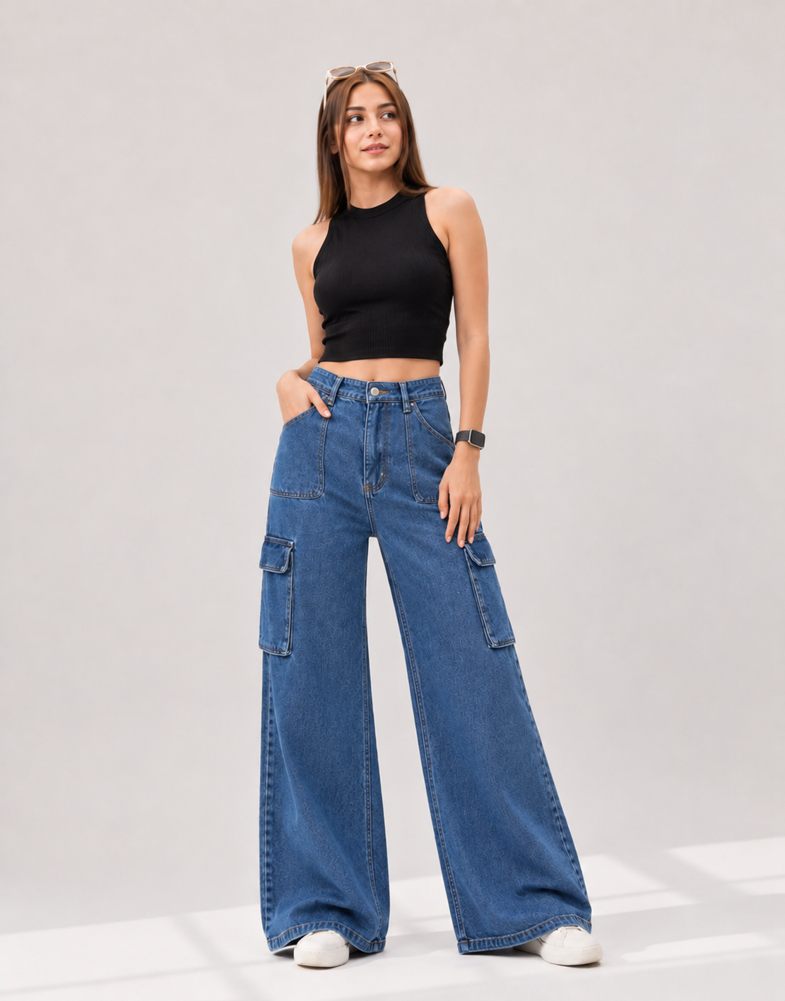 Wide Leg Flap Cargo Dark Blue