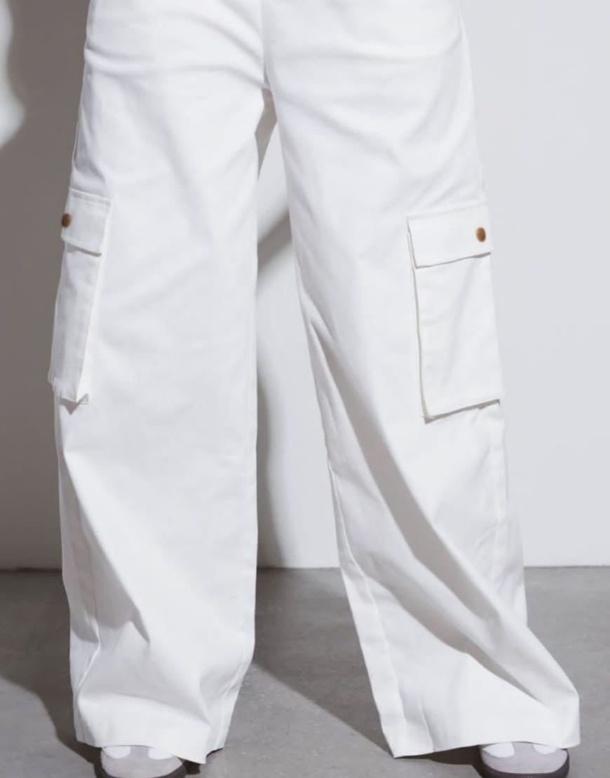 High Rise Wide Leg Cargo Jeans White Minor Fault