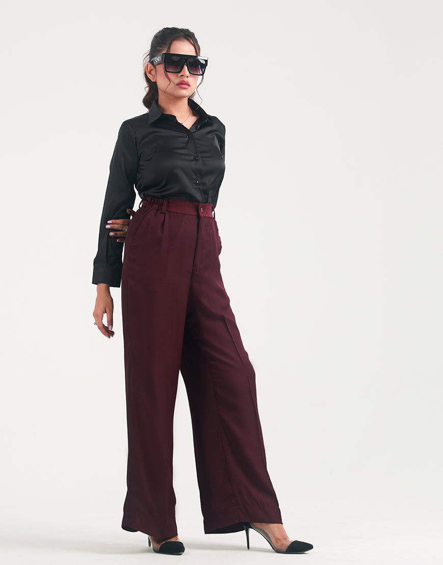 Wide Georgette Pants Burgundy