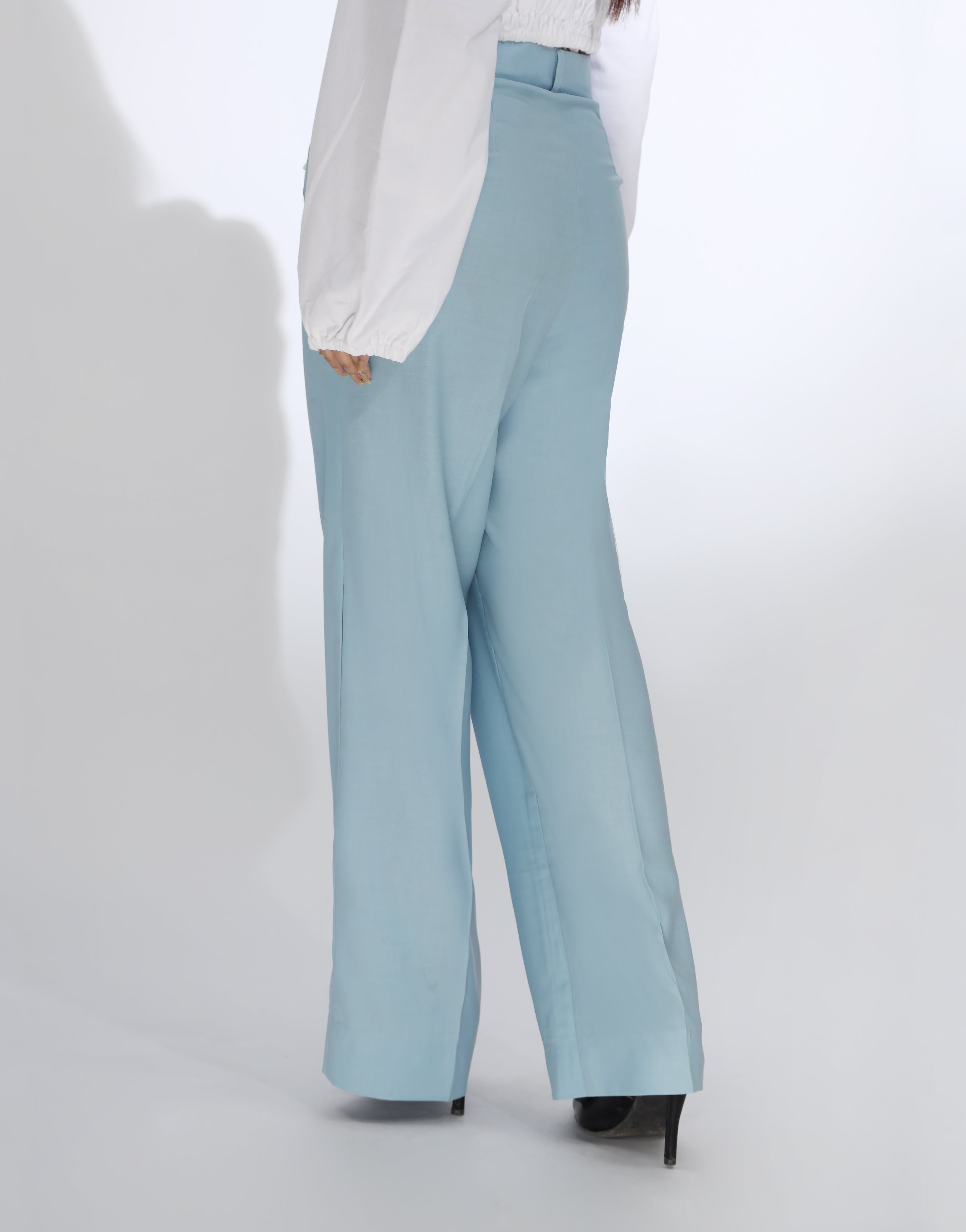 Wide Leg Side Pleated Dress Pants Sky