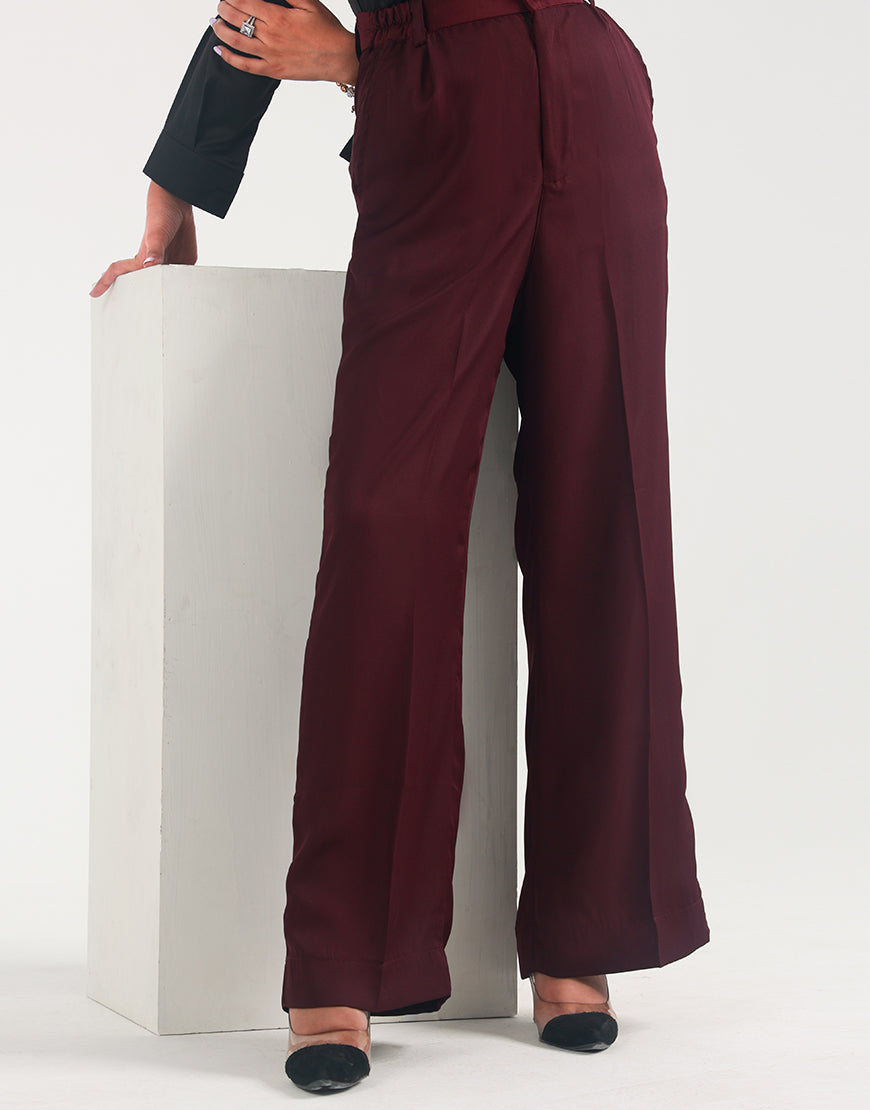 Wide Georgette Pants Burgundy