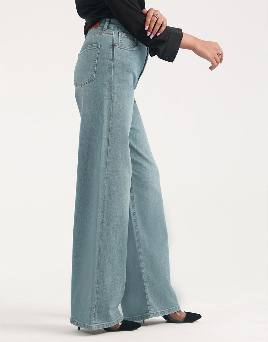 High Rise Wide Leg Faded Jeans Mid Wash