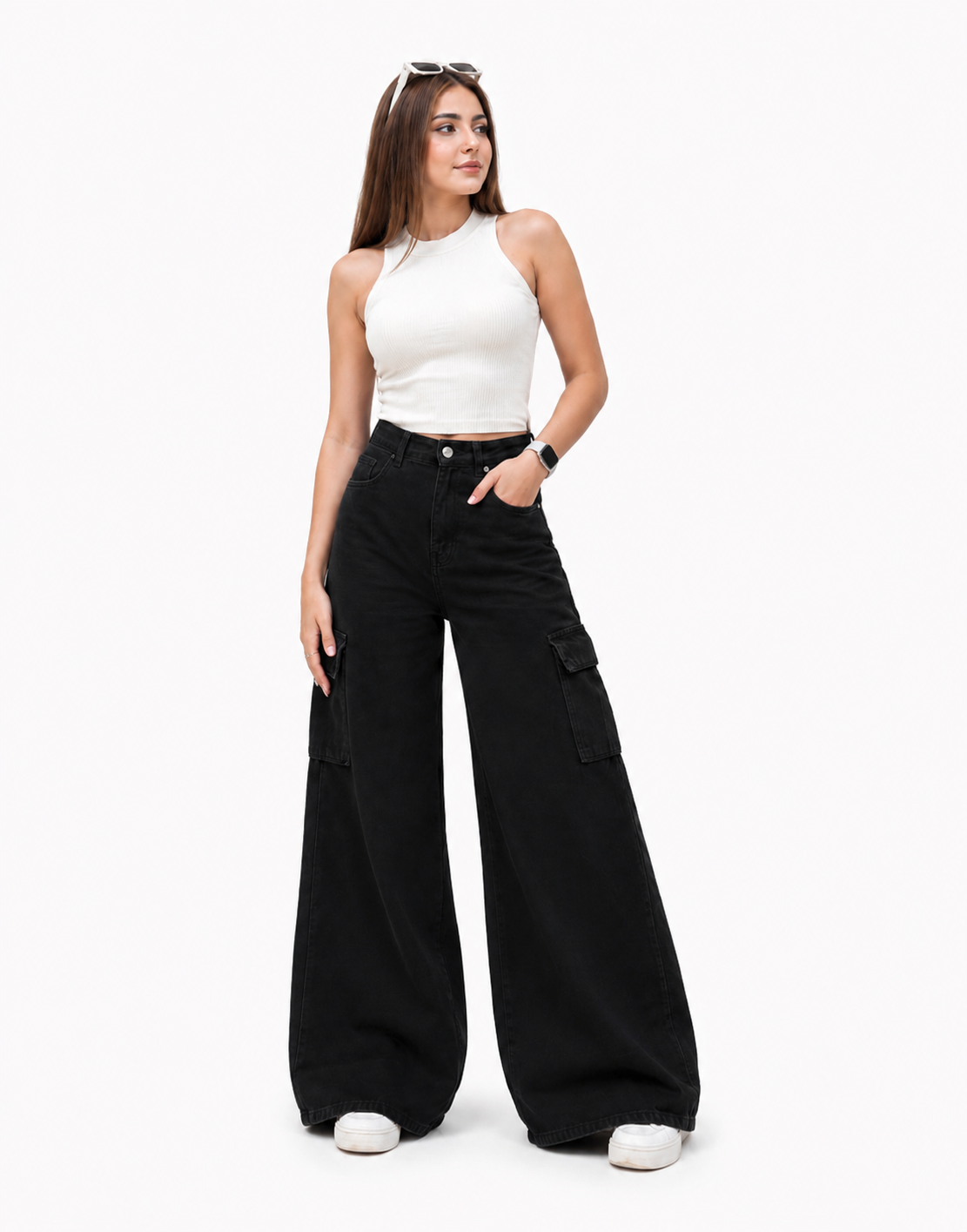 Wide Leg Jeans Cargo Black