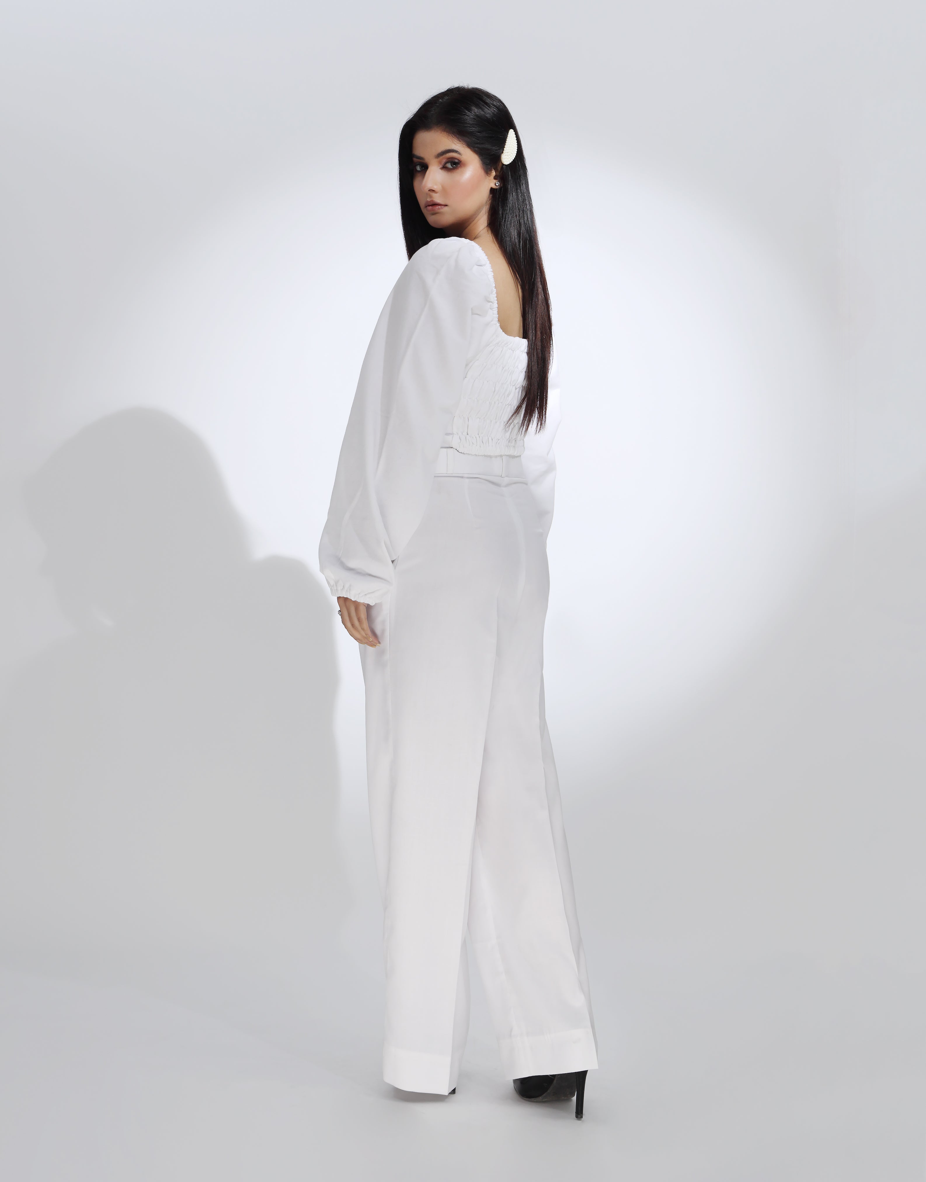 Single Pleated Wide Leg Pants White