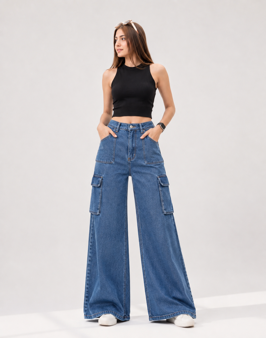Wide Leg Flap Cargo Dark Blue