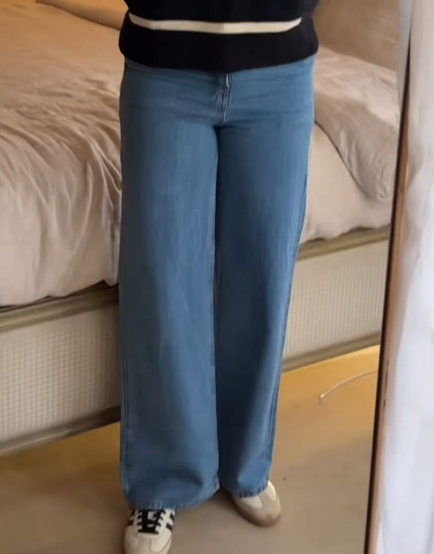 High Rise Cross Pocket Wide Leg Jeans Dark Blue