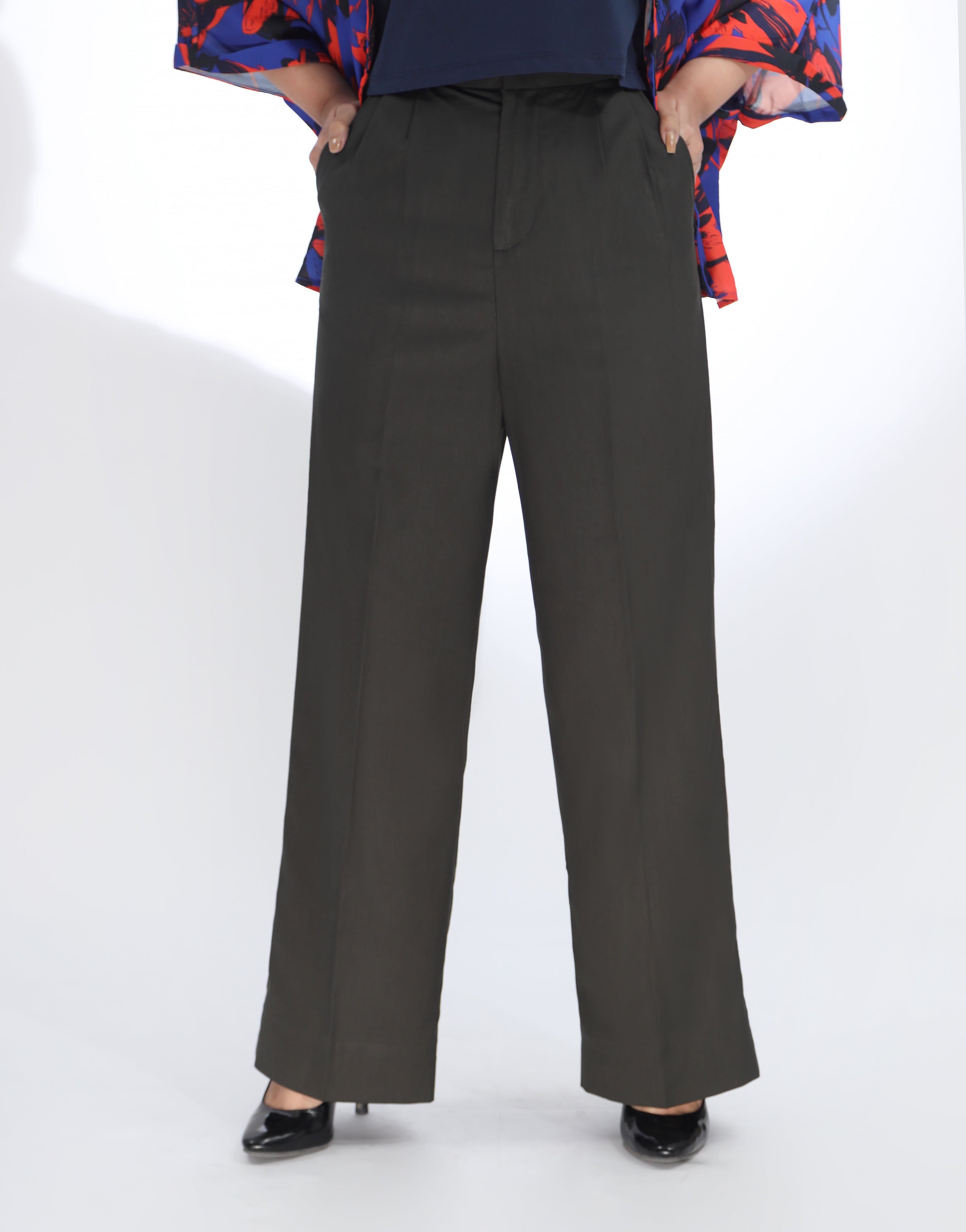 Wide Leg Double Pleated Dress Pant Olive