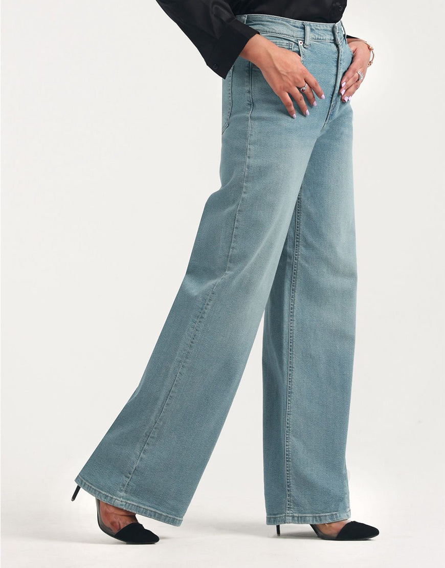 High Rise Wide Leg Faded Jeans Mid Wash