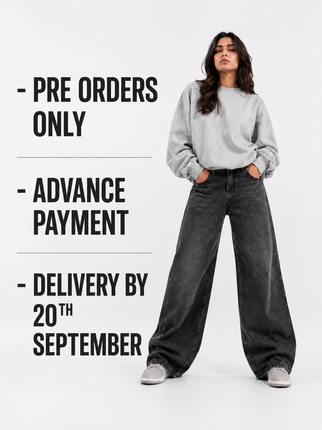Wide Leg Jeans Faded Black Stretch (pre orders)
