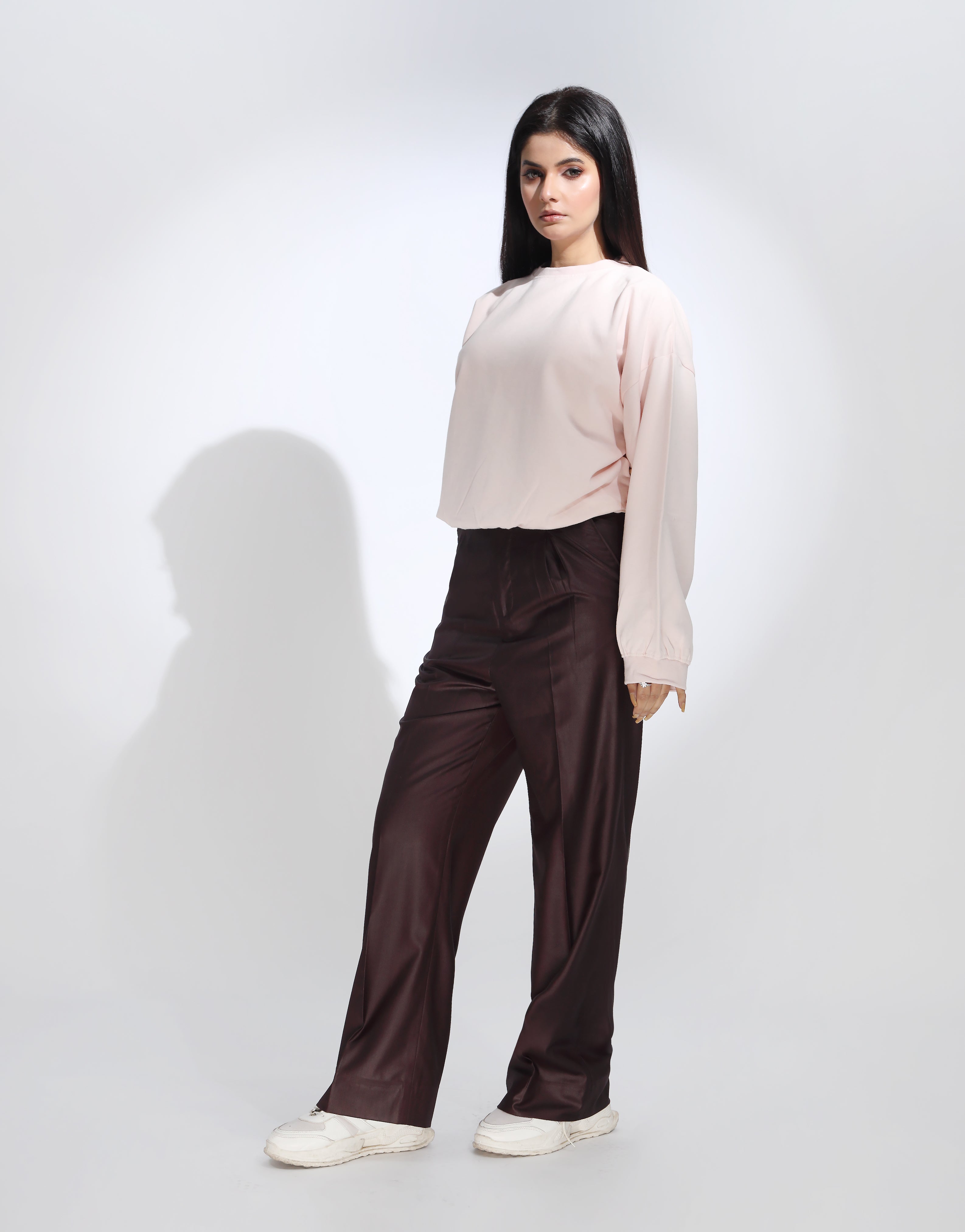 Wide Leg Box Pleated Dress Pants Burgundy