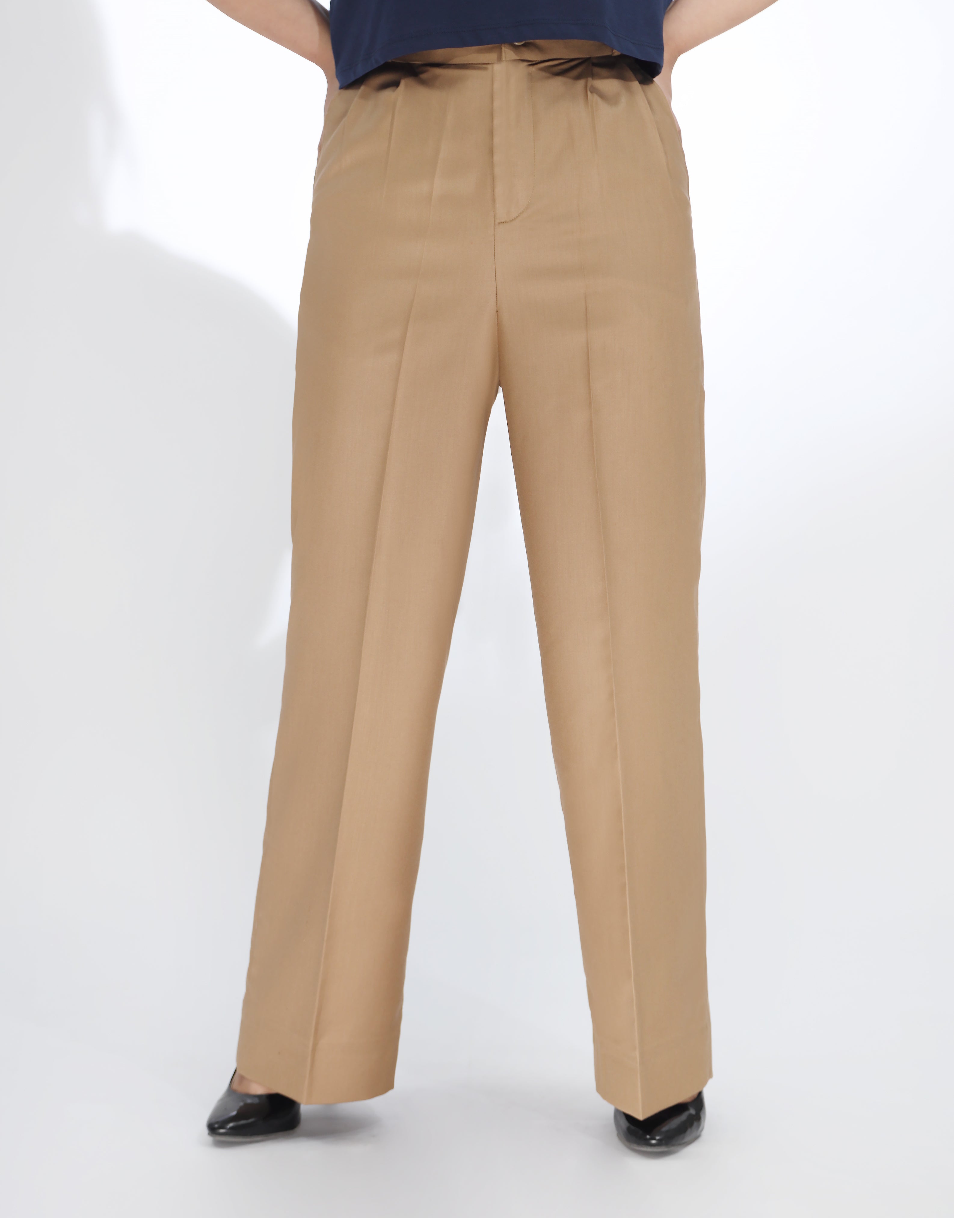 Wide Leg Double Pleated Dress Pant Beige