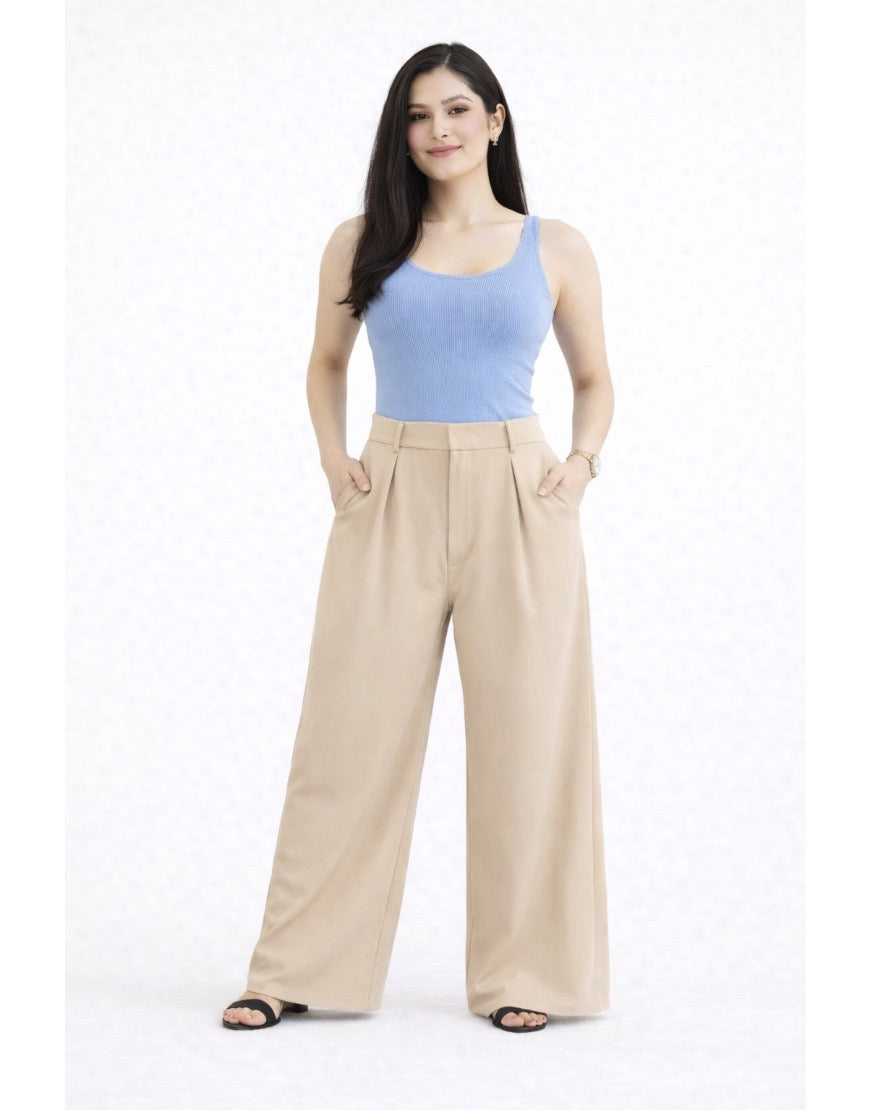 Super Wide Pleated Georgette Pants Light Beige