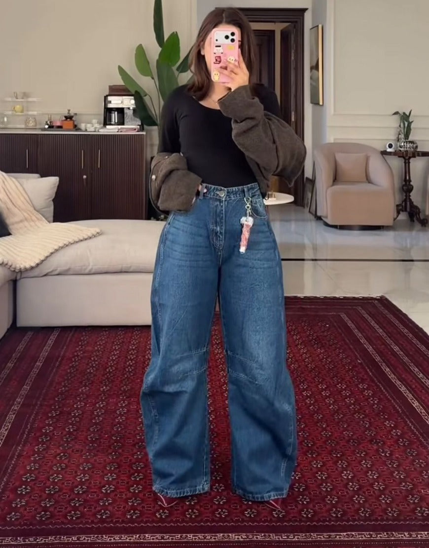 High Rise Dark Wash Barrel Jeans