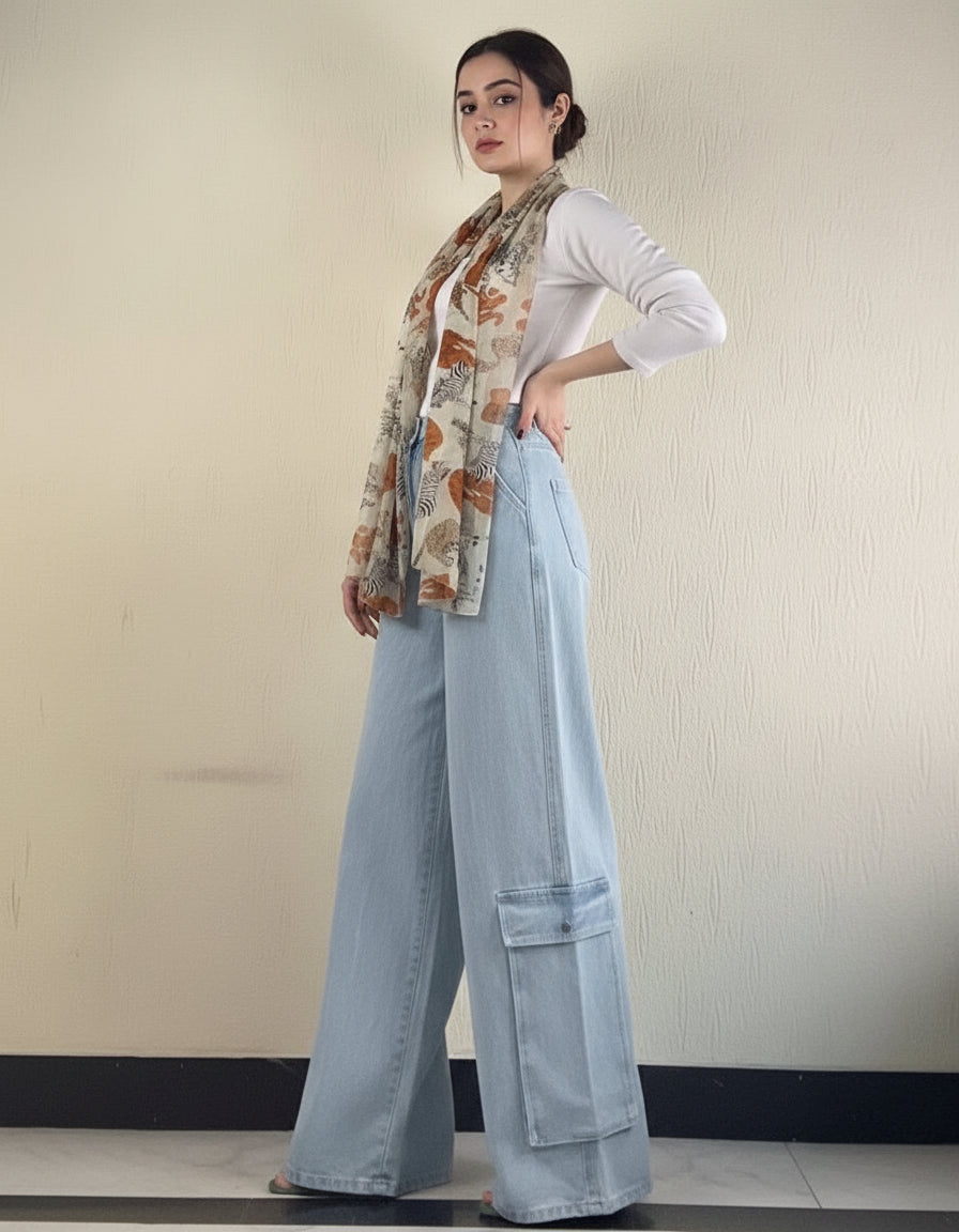 Super Wide Leg Cargo Jeans Light Wash