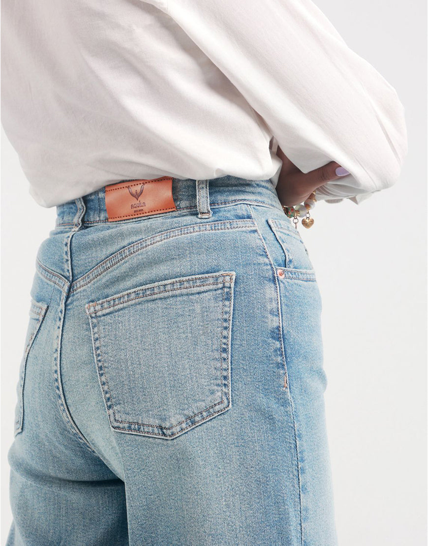 High Rise Wide Leg Faded Jeans Light Wash