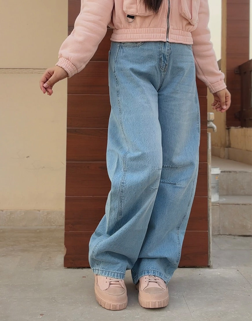 High Rise Light Wash Barrel Jeans