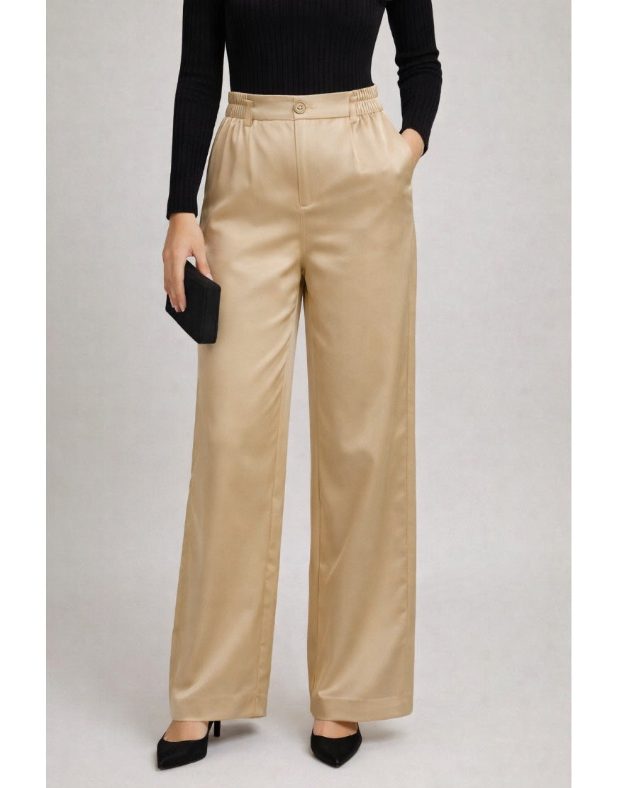 Wide Silk Pants Beige