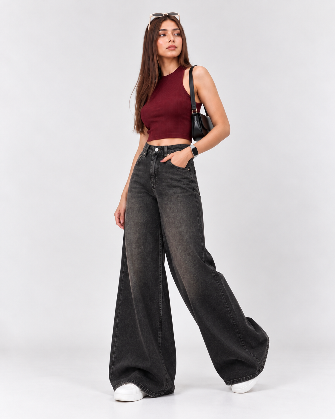 Super Wide Leg Jeans Vintage Faded Black