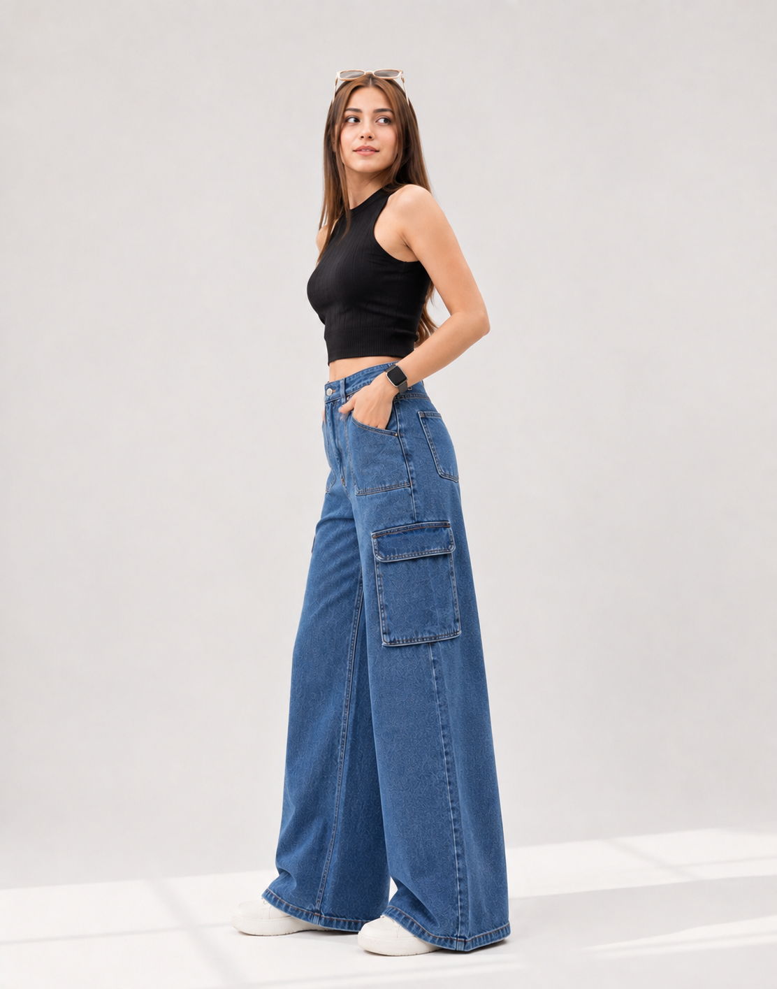 Wide Leg Flap Cargo Dark Blue