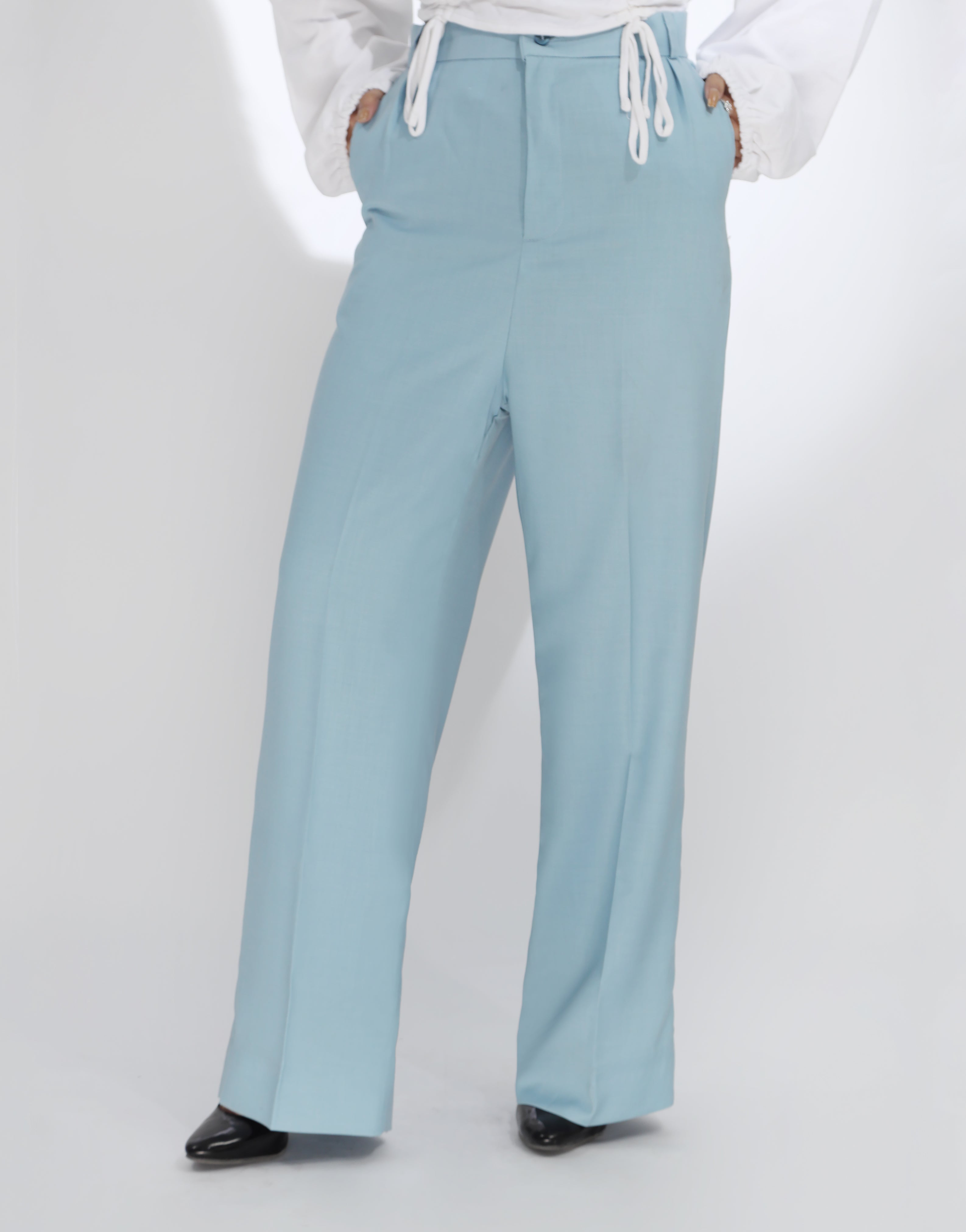 Wide Leg Side Pleated Dress Pants Sky