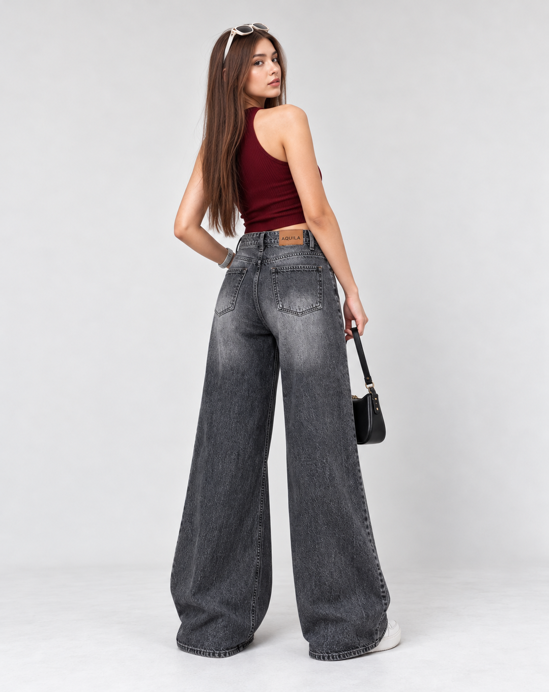 Super Wide Leg Faded Jeans Dark Grey (Minor Fault)