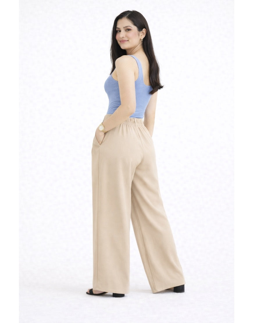 Super Wide Pleated Georgette Pants Light Beige