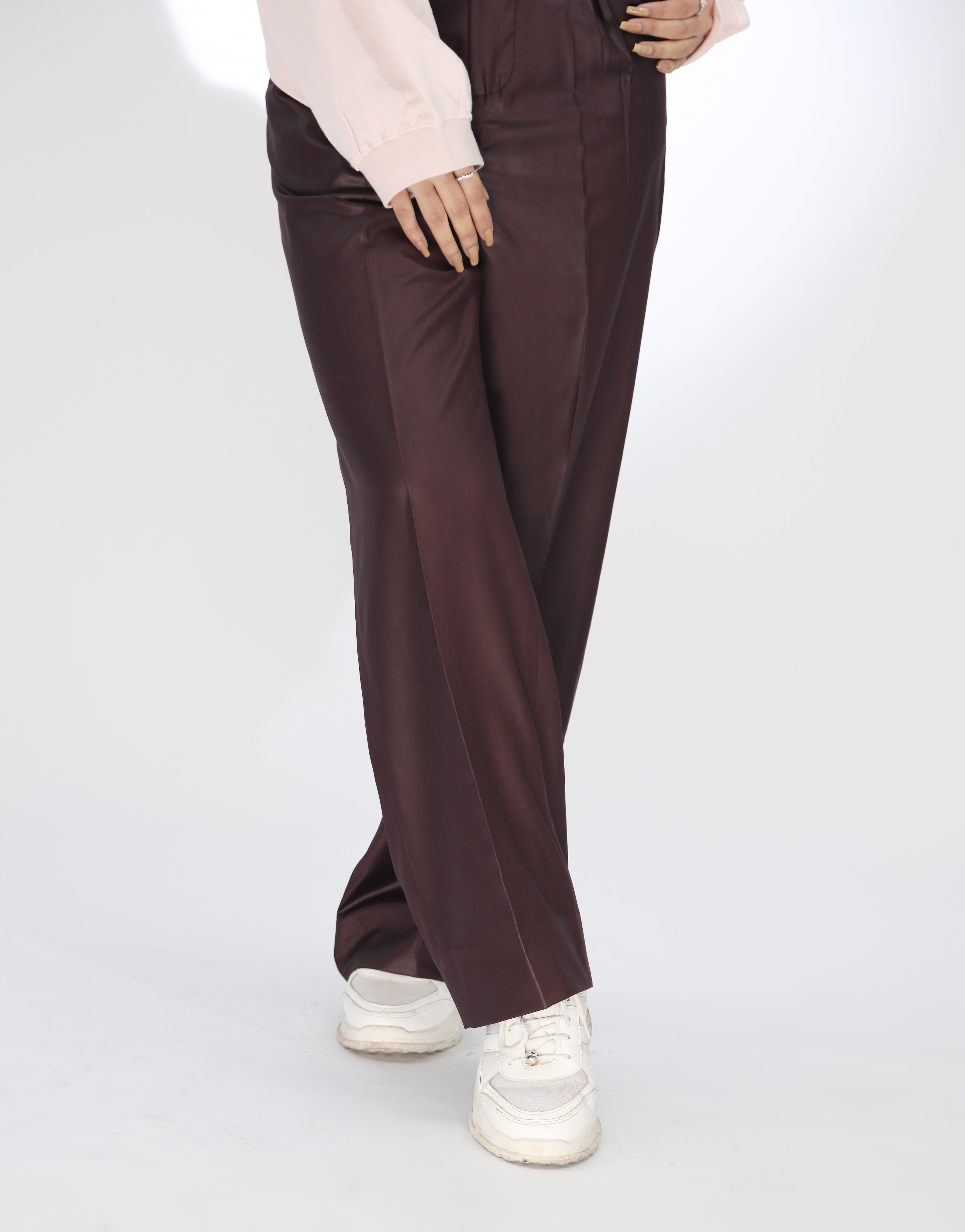 Wide Leg Box Pleated Dress Pants Burgundy