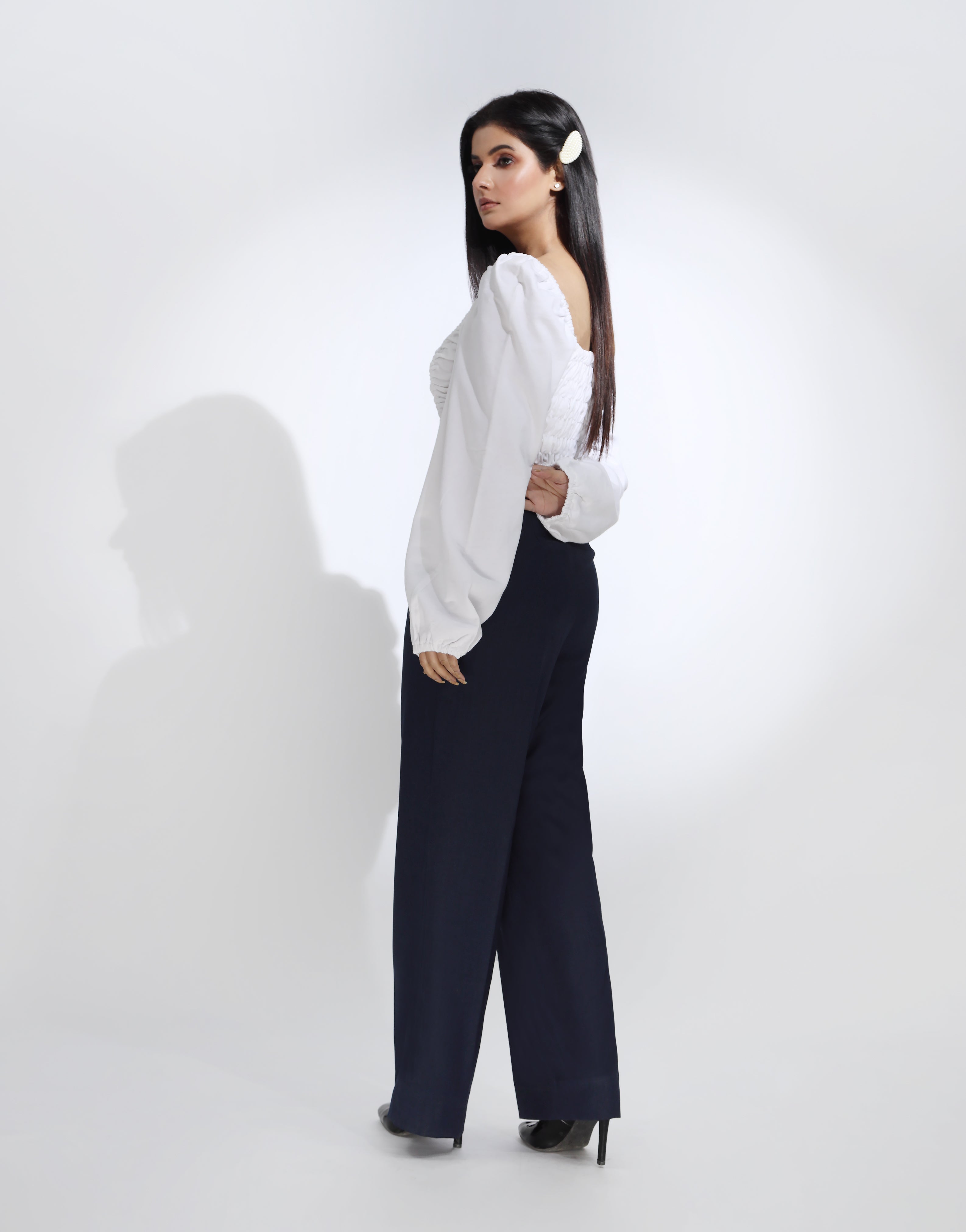 Wide Leg Pleated Dress Pants Navy Blue