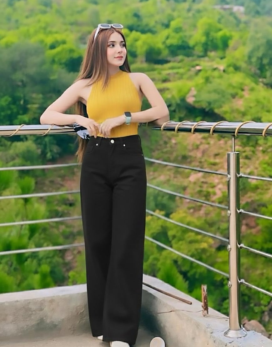 High Rise Wide Leg Jeans Black