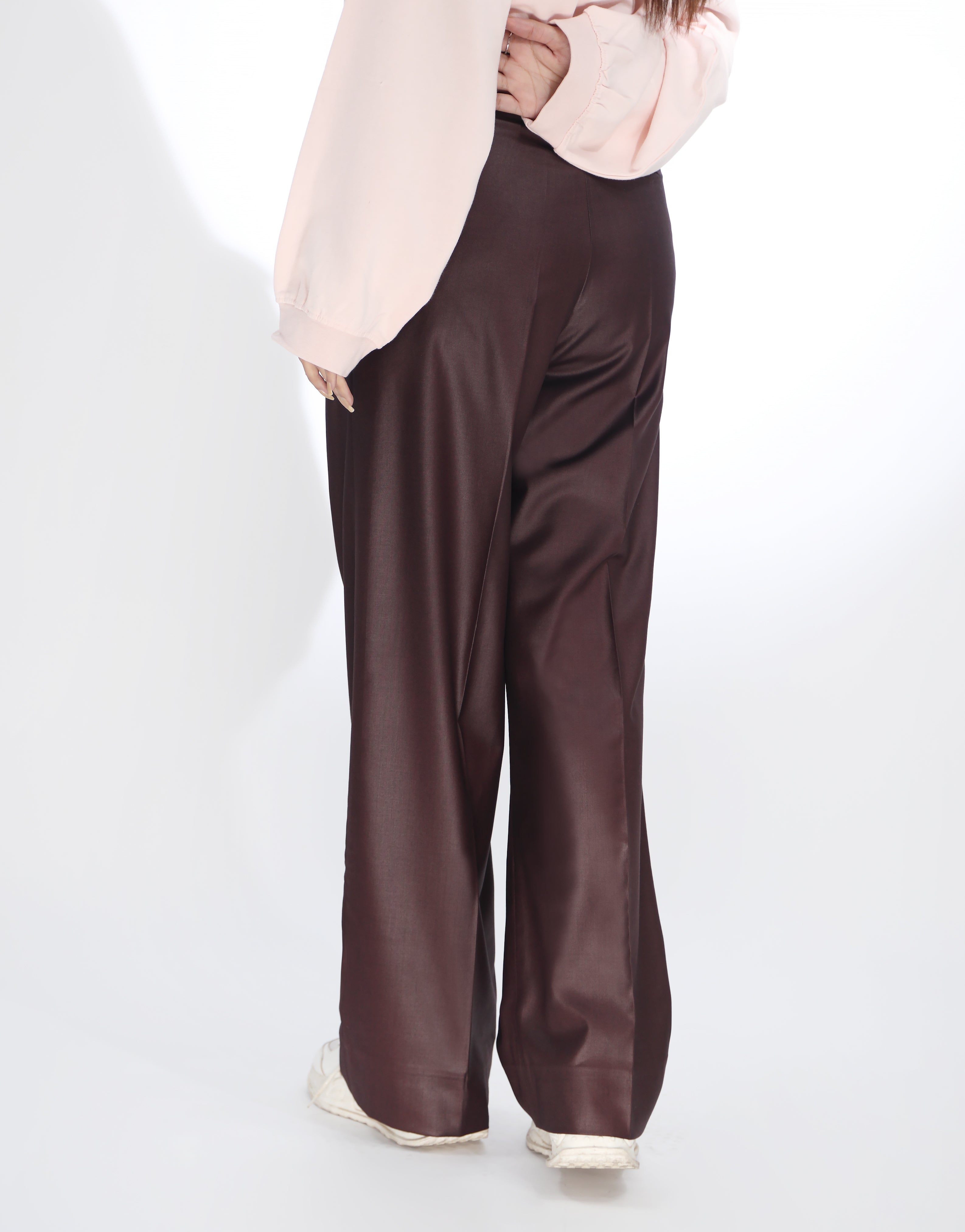 Wide Leg Box Pleated Dress Pants Burgundy