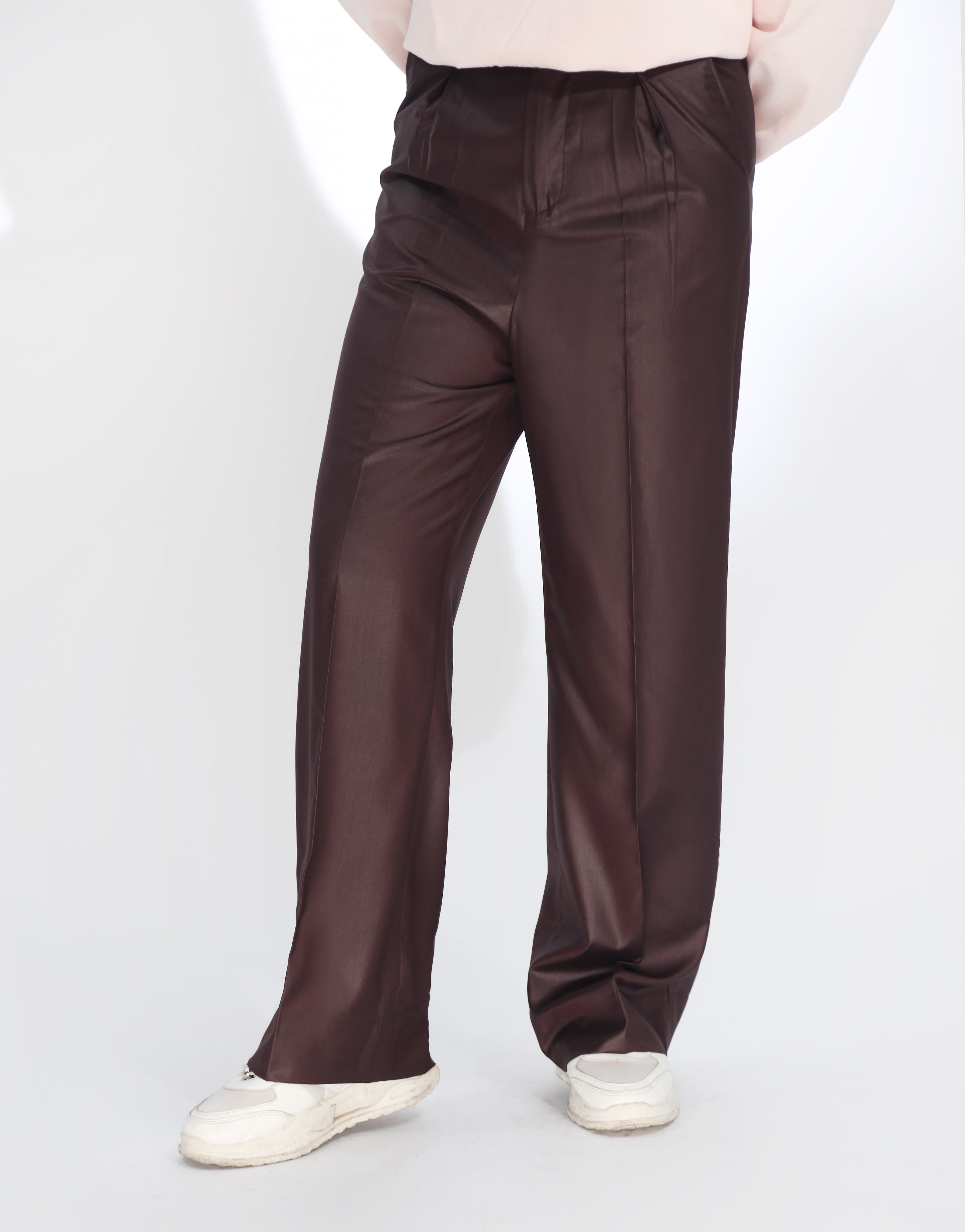Wide Leg Box Pleated Dress Pants Burgundy
