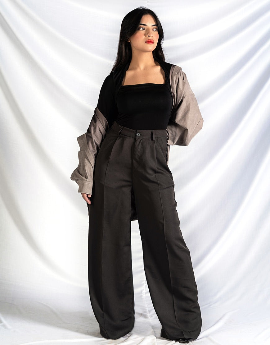 Wide Georgette Pants Dark Grey