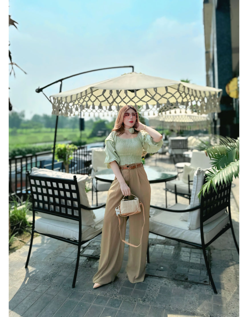 Beige Wide Leg Pants