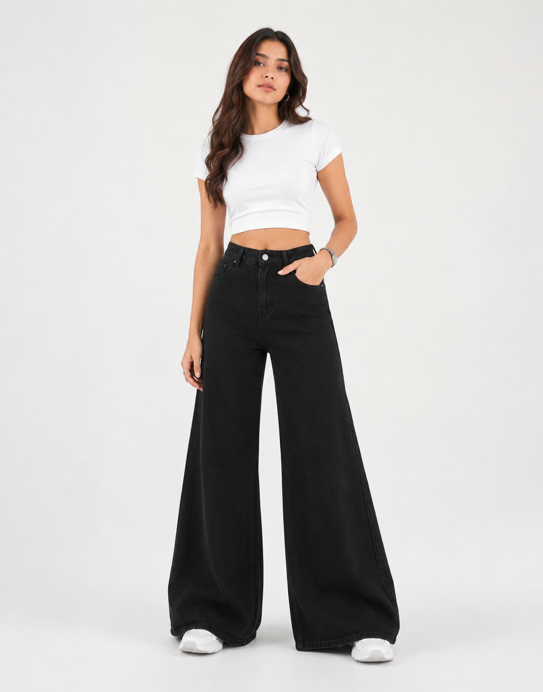 Super Wide Leg Jeans Black Stretch