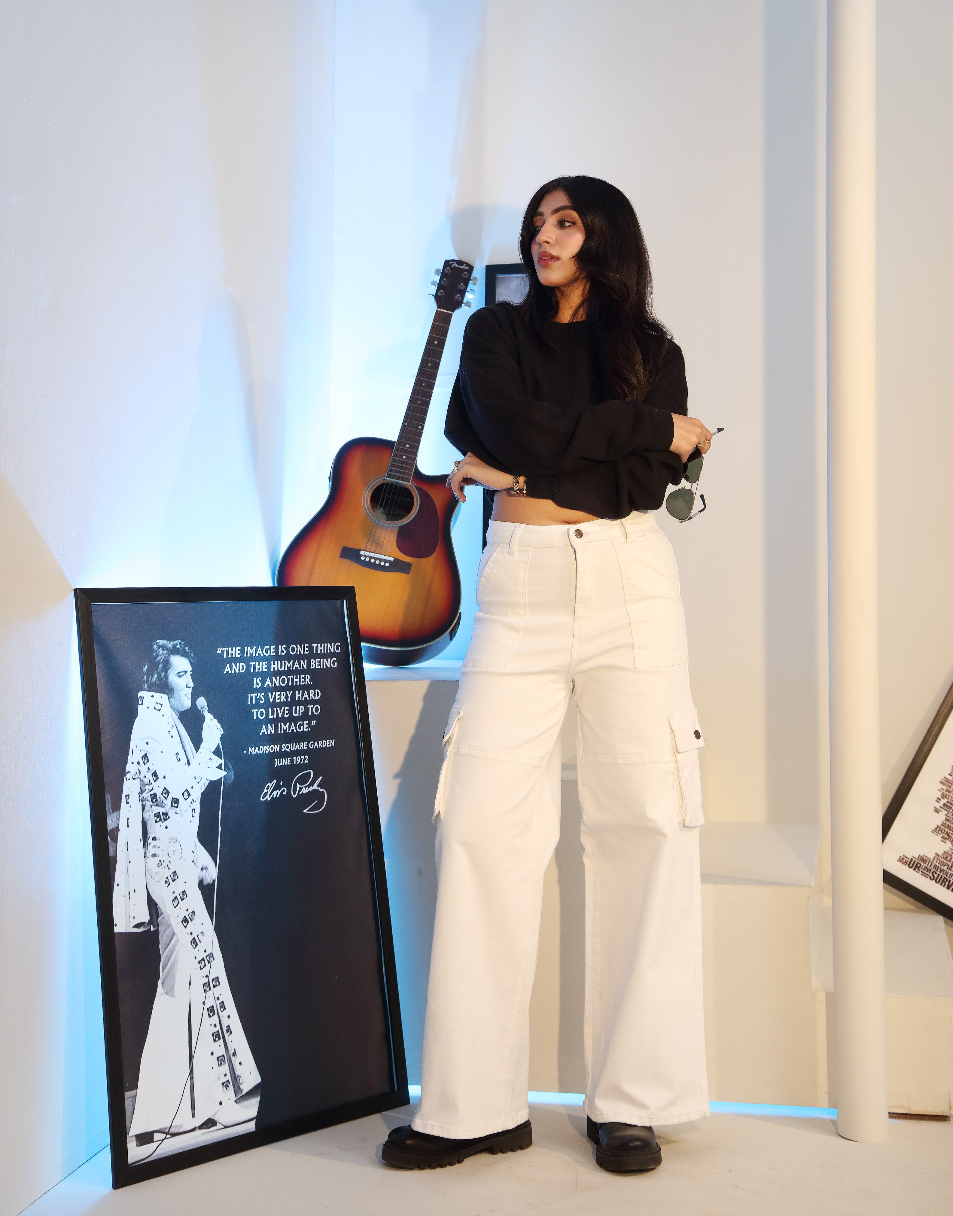 Wide Leg Flap Pocket Cargo Jeans White