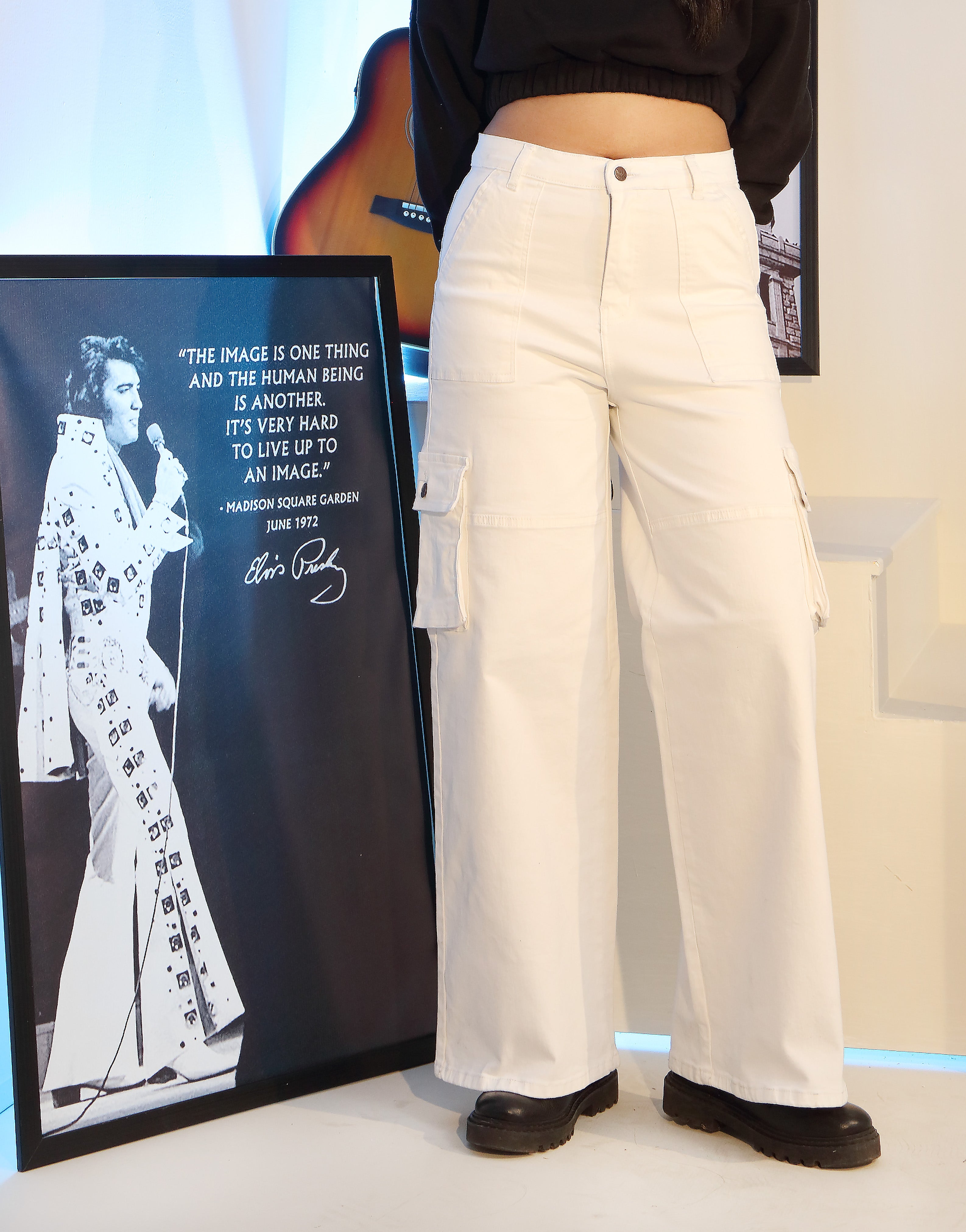 Wide Leg Flap Pocket Cargo Jeans White