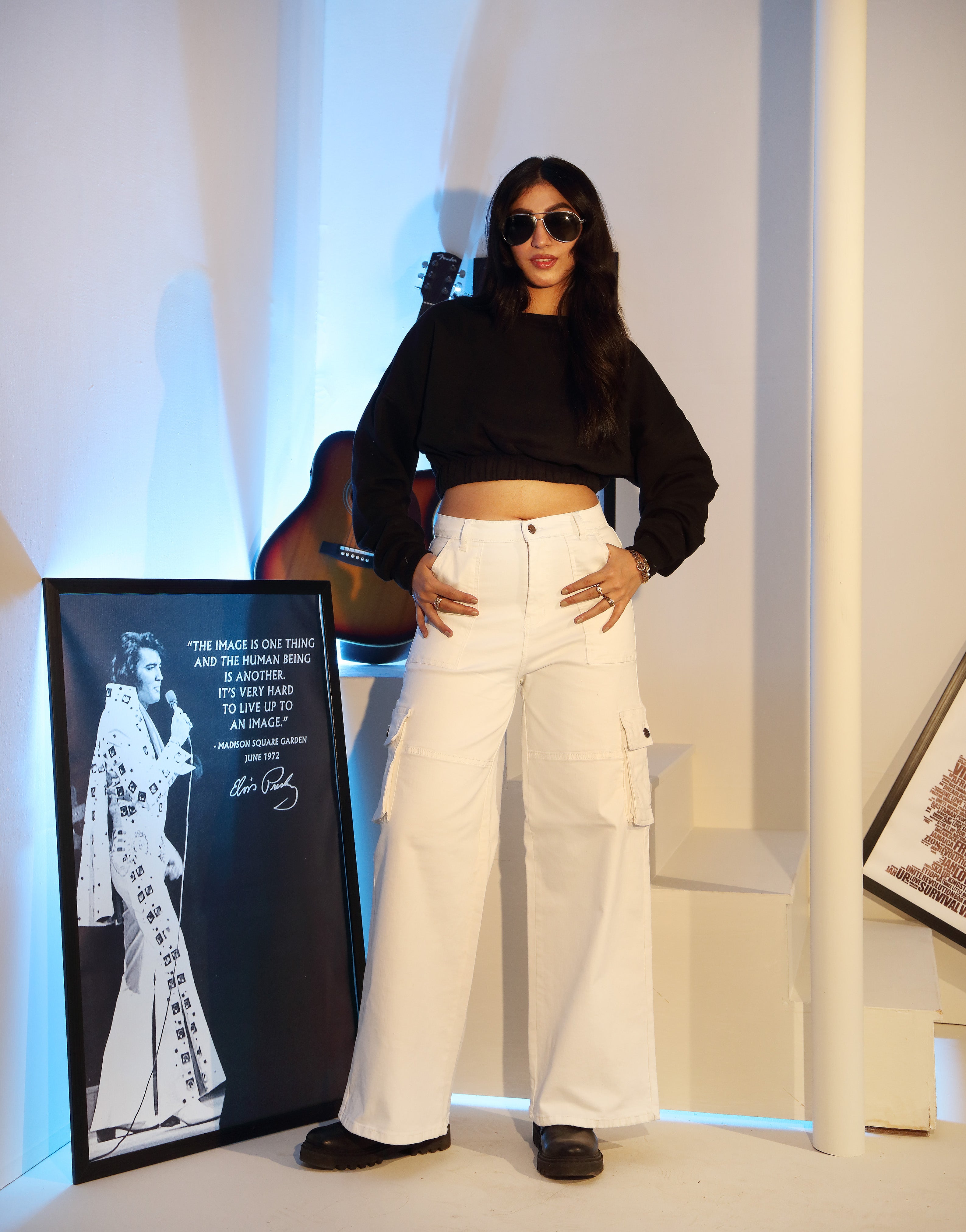 Wide Leg Flap Pocket Cargo Jeans White