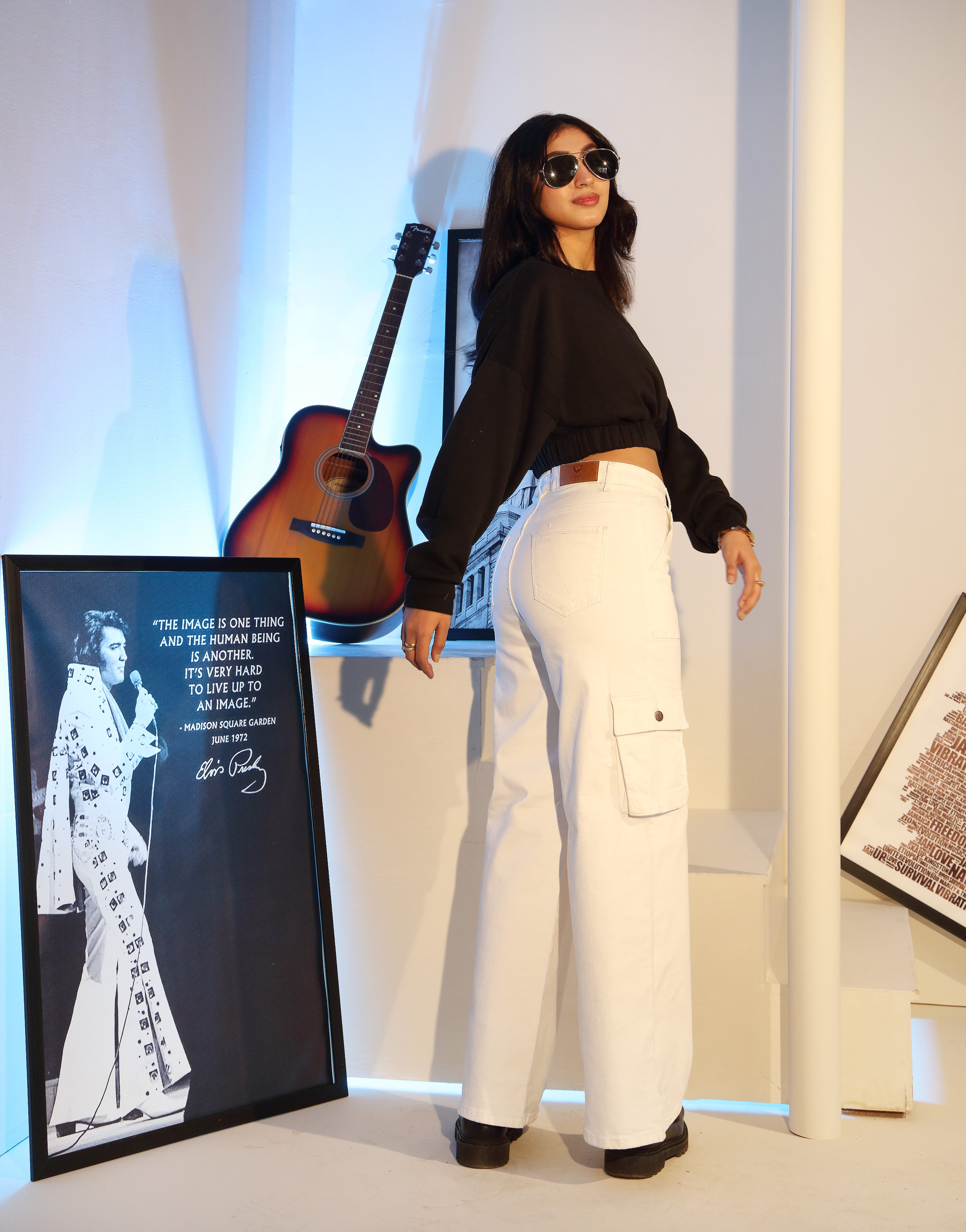 Wide Leg Flap Pocket Cargo Jeans White