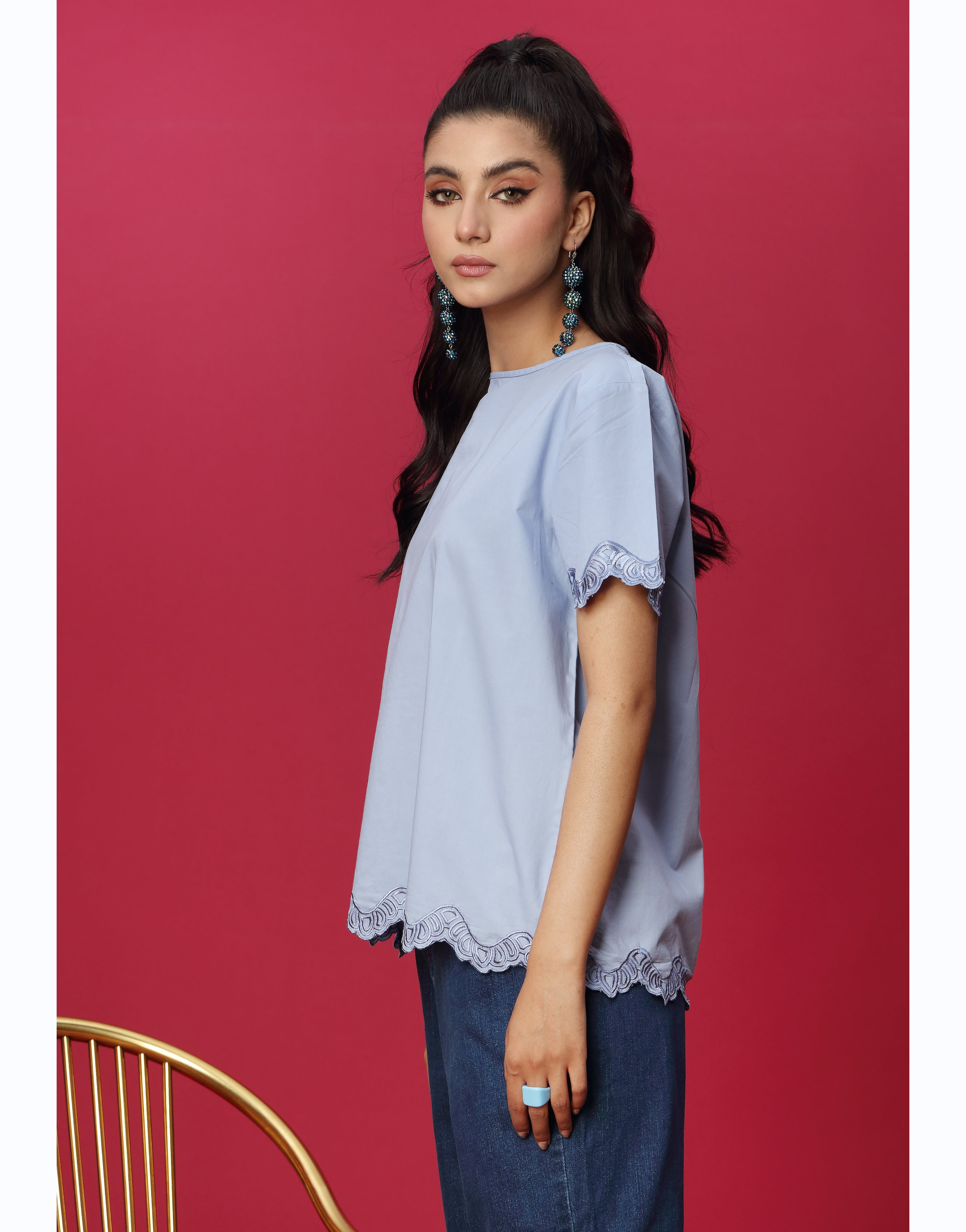 Half Sleeves Lilac Embroidered Top