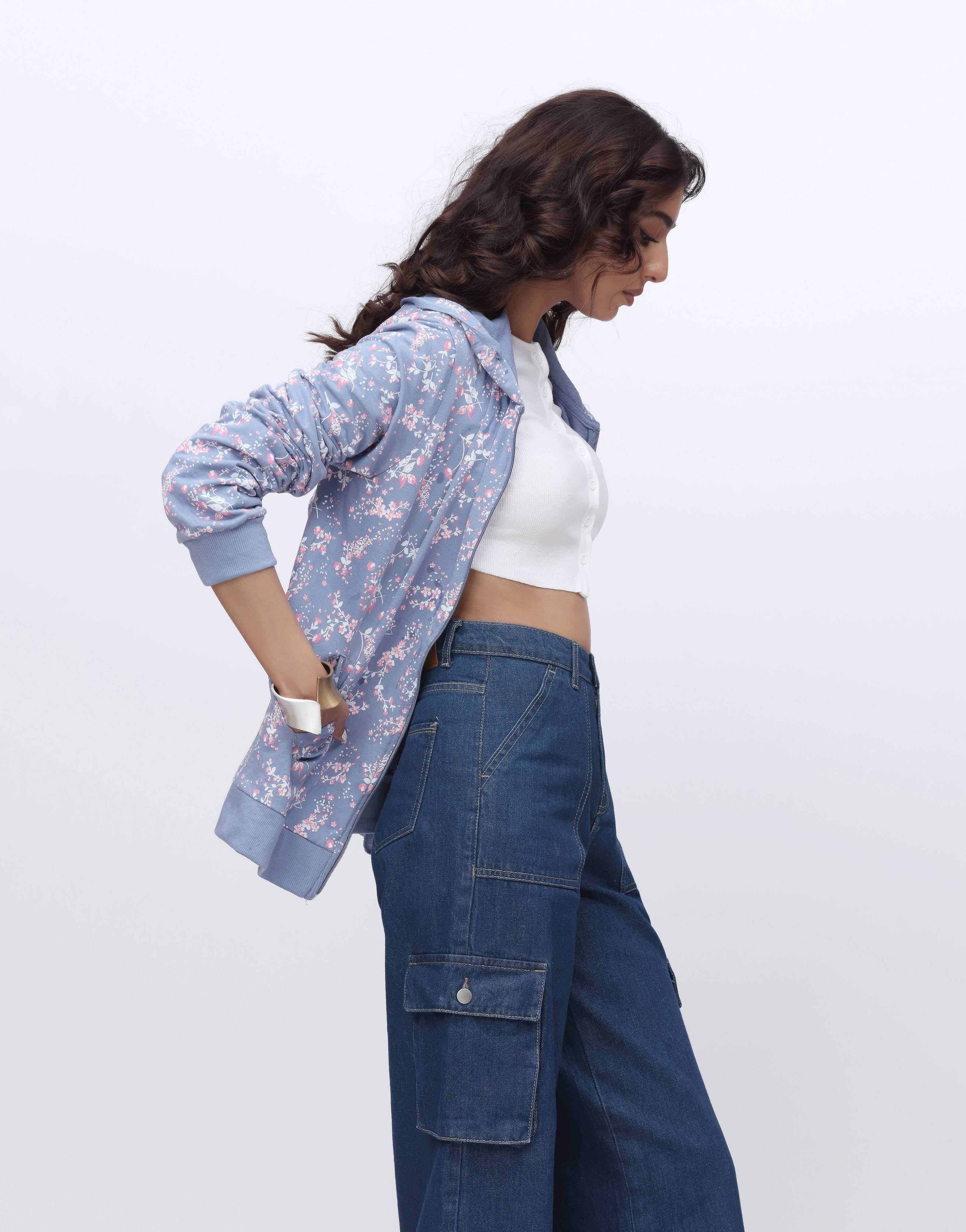 Zipper Hoodie Floral Printed in Terry (MINOR DEFECT)