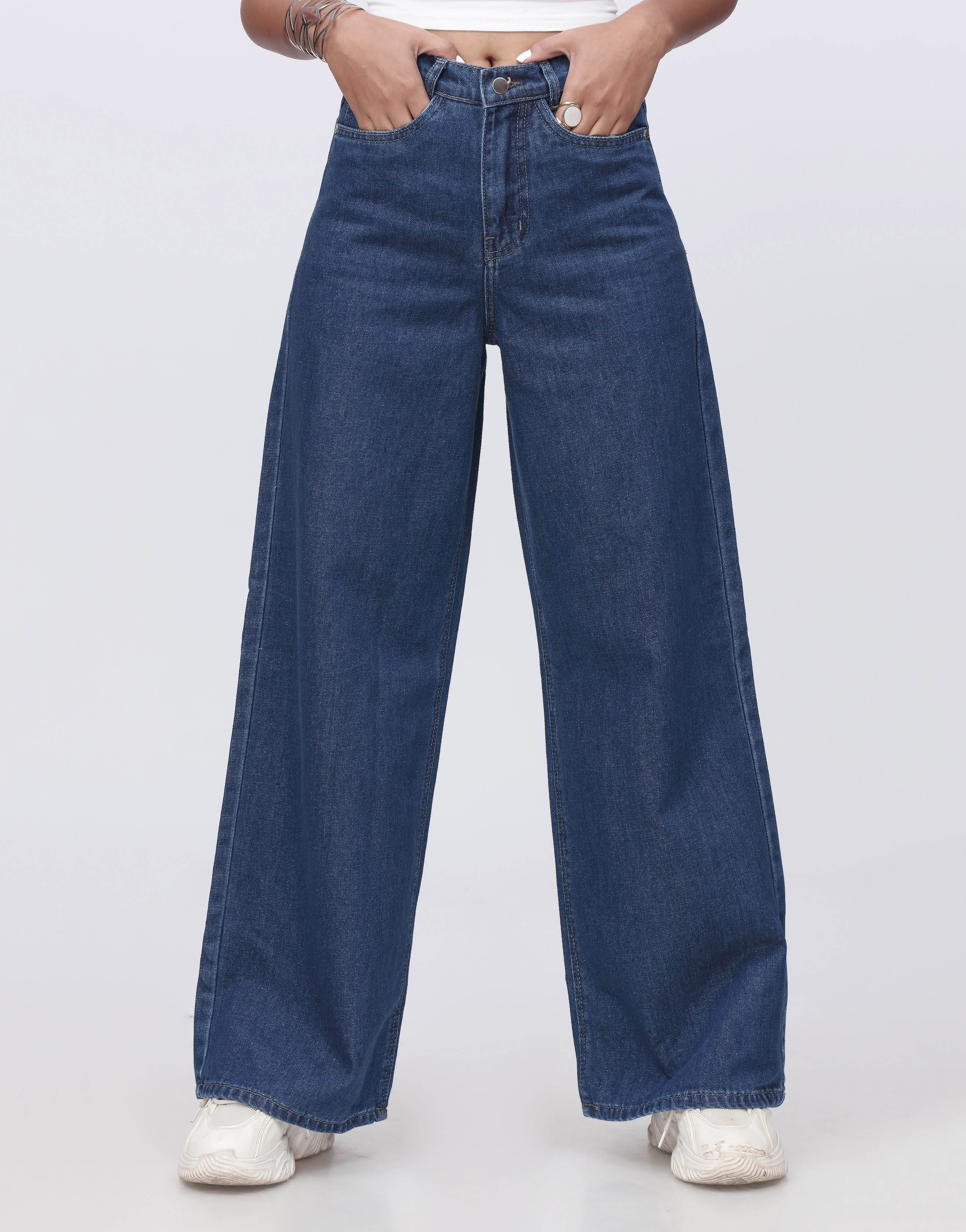 High Rise Wide Leg Jeans Dark Wash