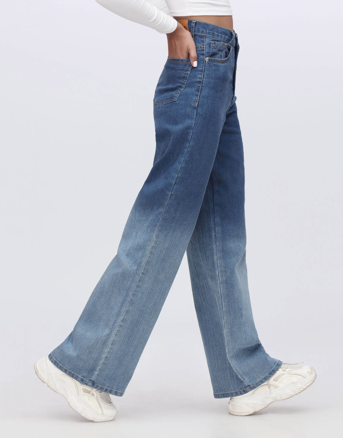 High Rise Wide Leg Jeans-Two Tone