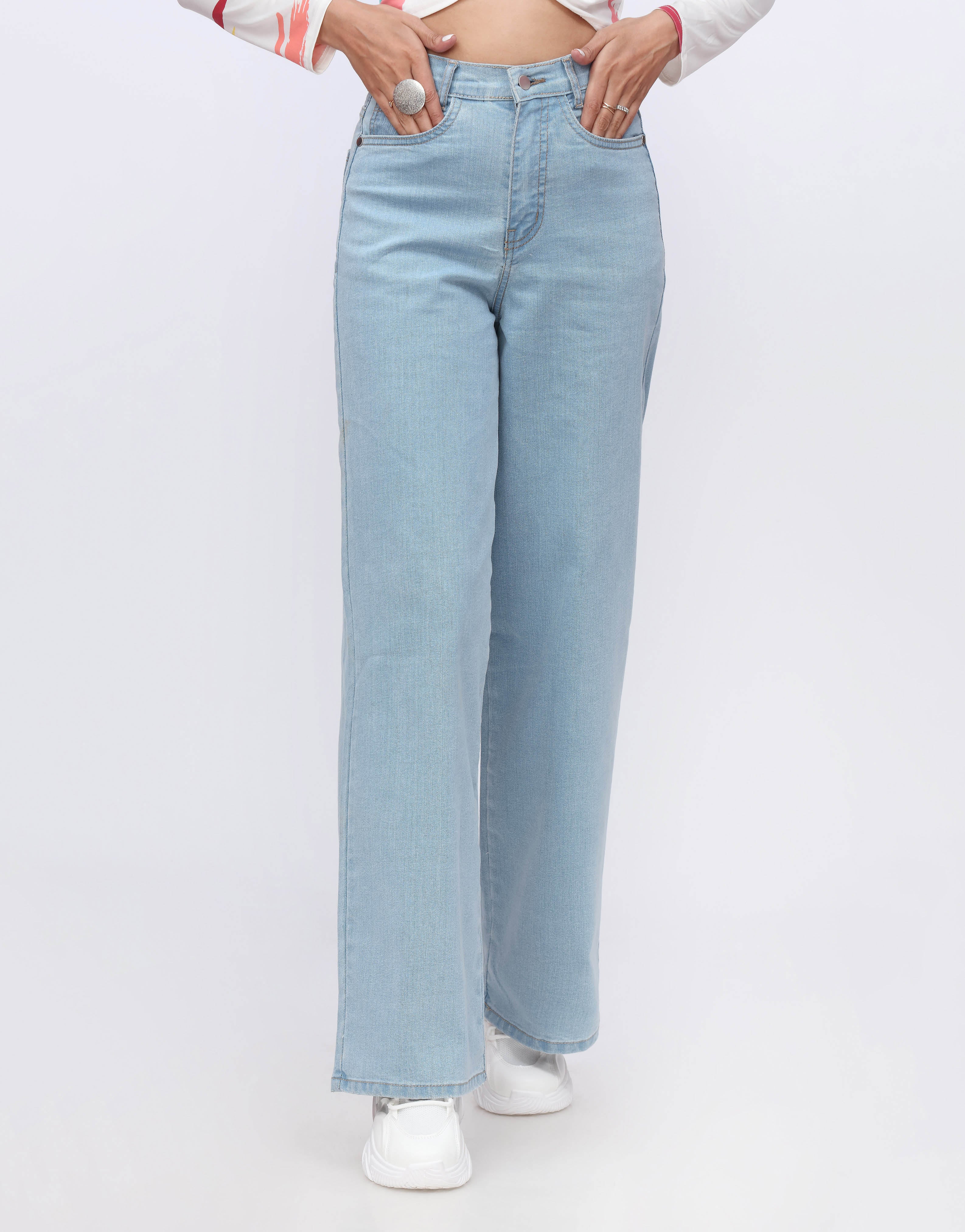 High Rise Wide Leg Jeans Light Wash Minor Fault