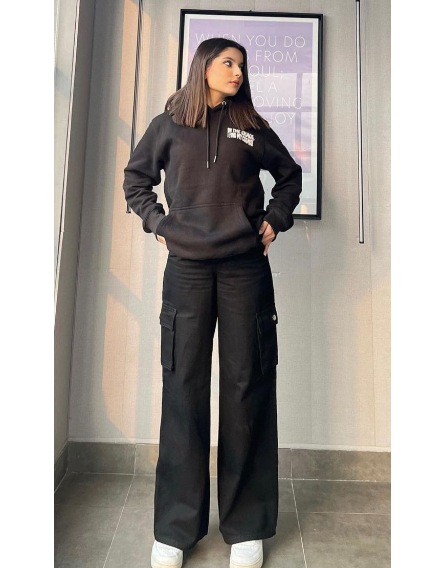 Wide Leg Jeans Cargo Black Minor Fault