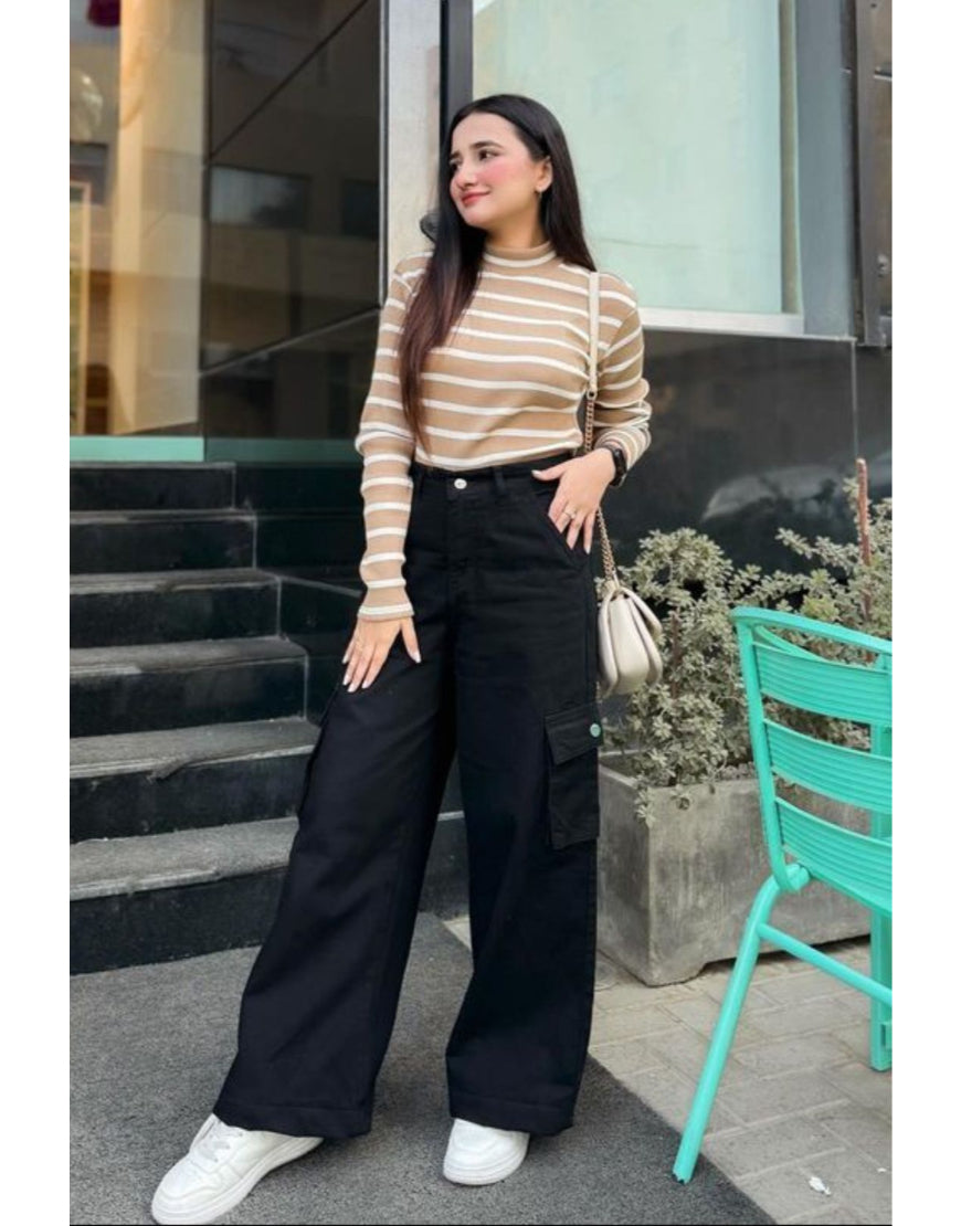 Wide Leg Jeans Cargo Black Minor Fault