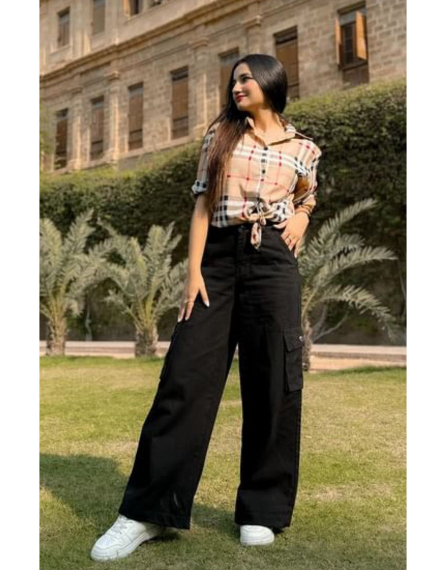 Wide Leg Jeans Cargo Black Minor Fault