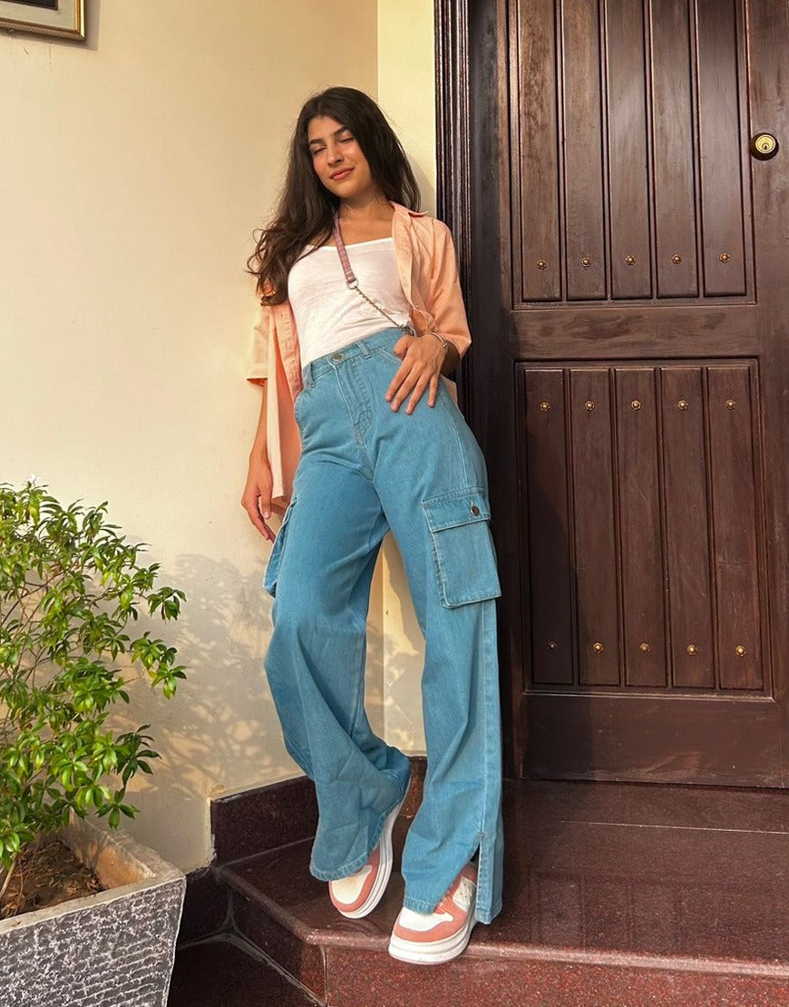 Wide Cargo Flap Pocket in Ocean Blue