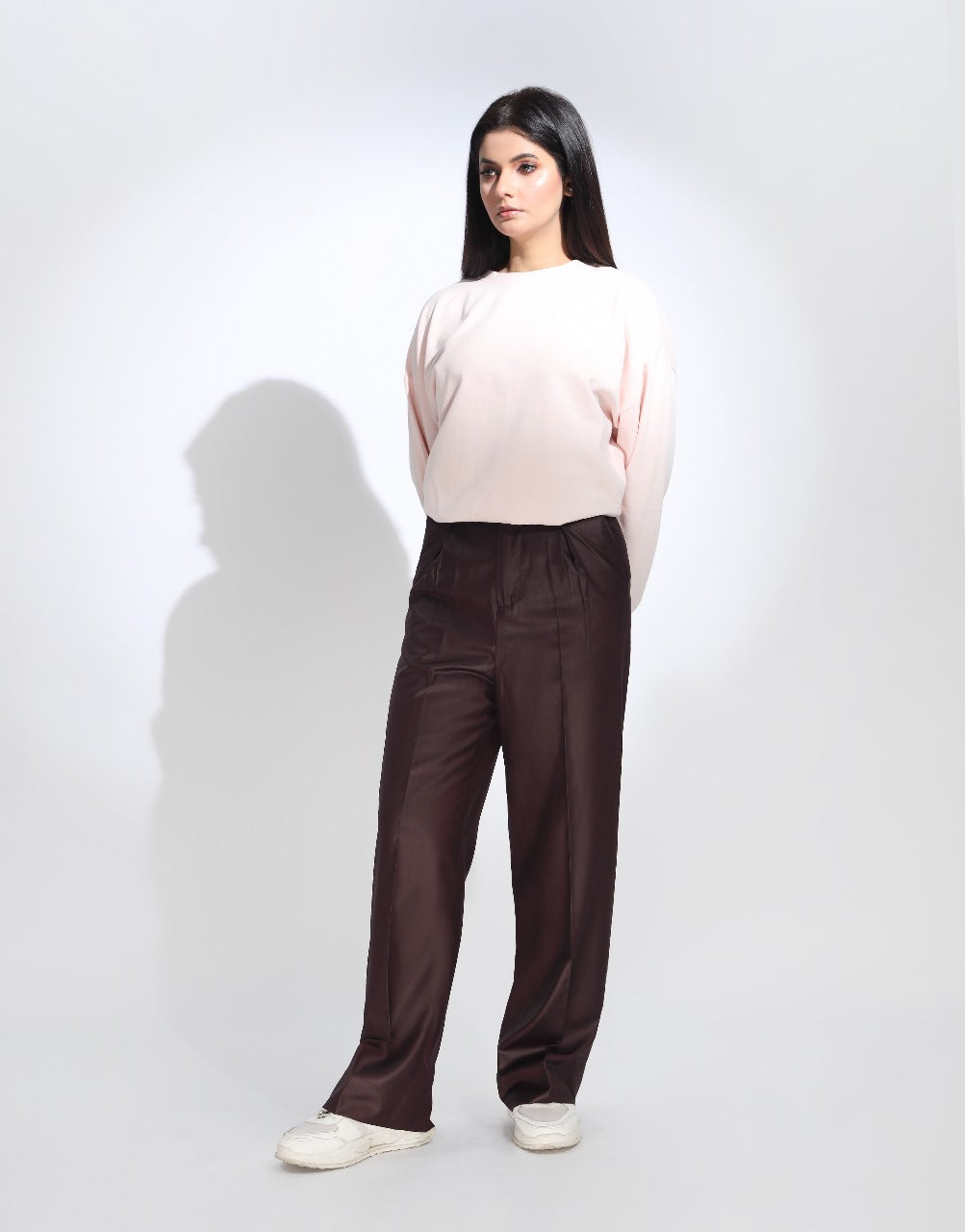 Wide Leg Box Pleated Dress Pants Burgundy
