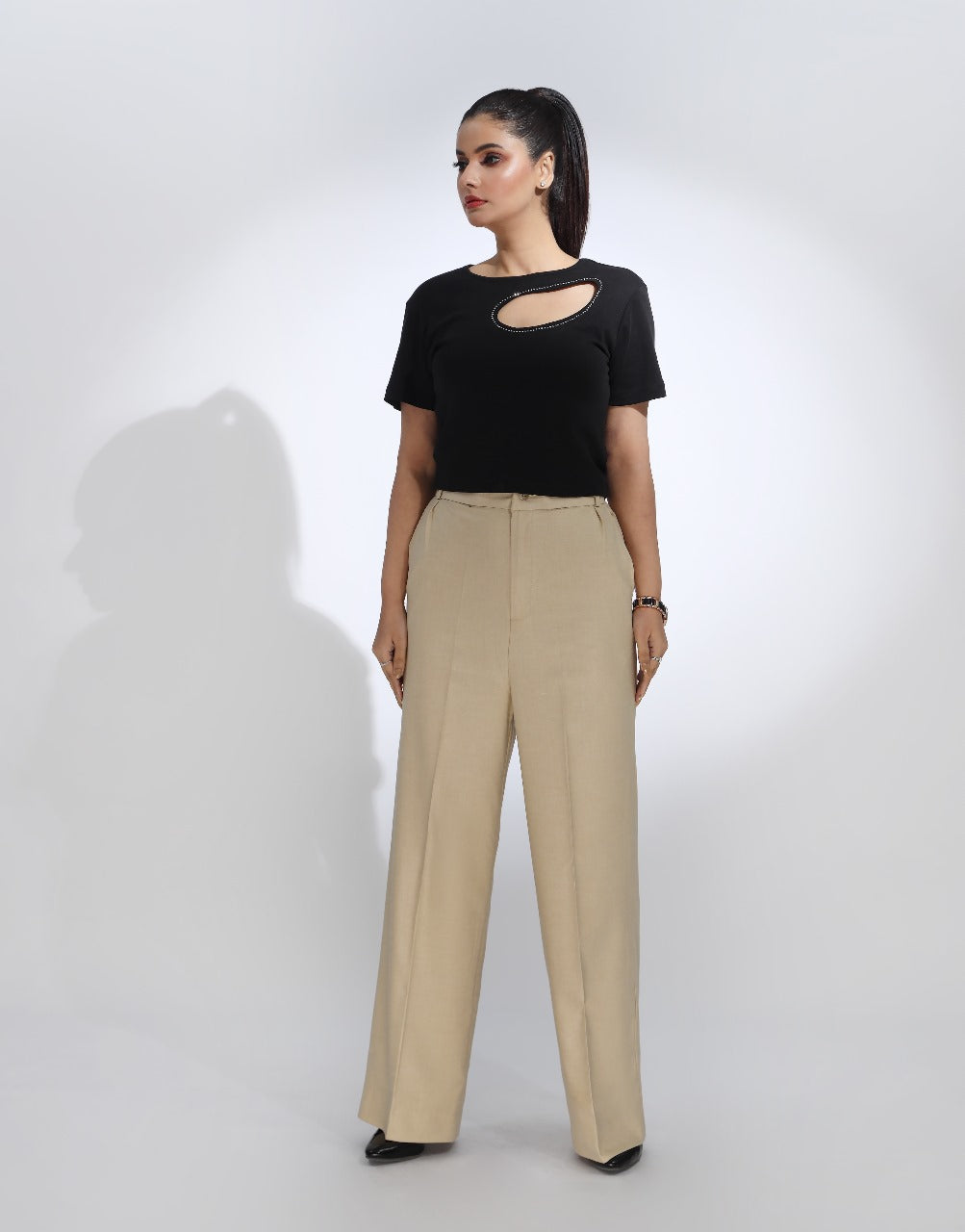 Mended Grace (Side Pleated Wide Leg Dress Pants Light Beige)
